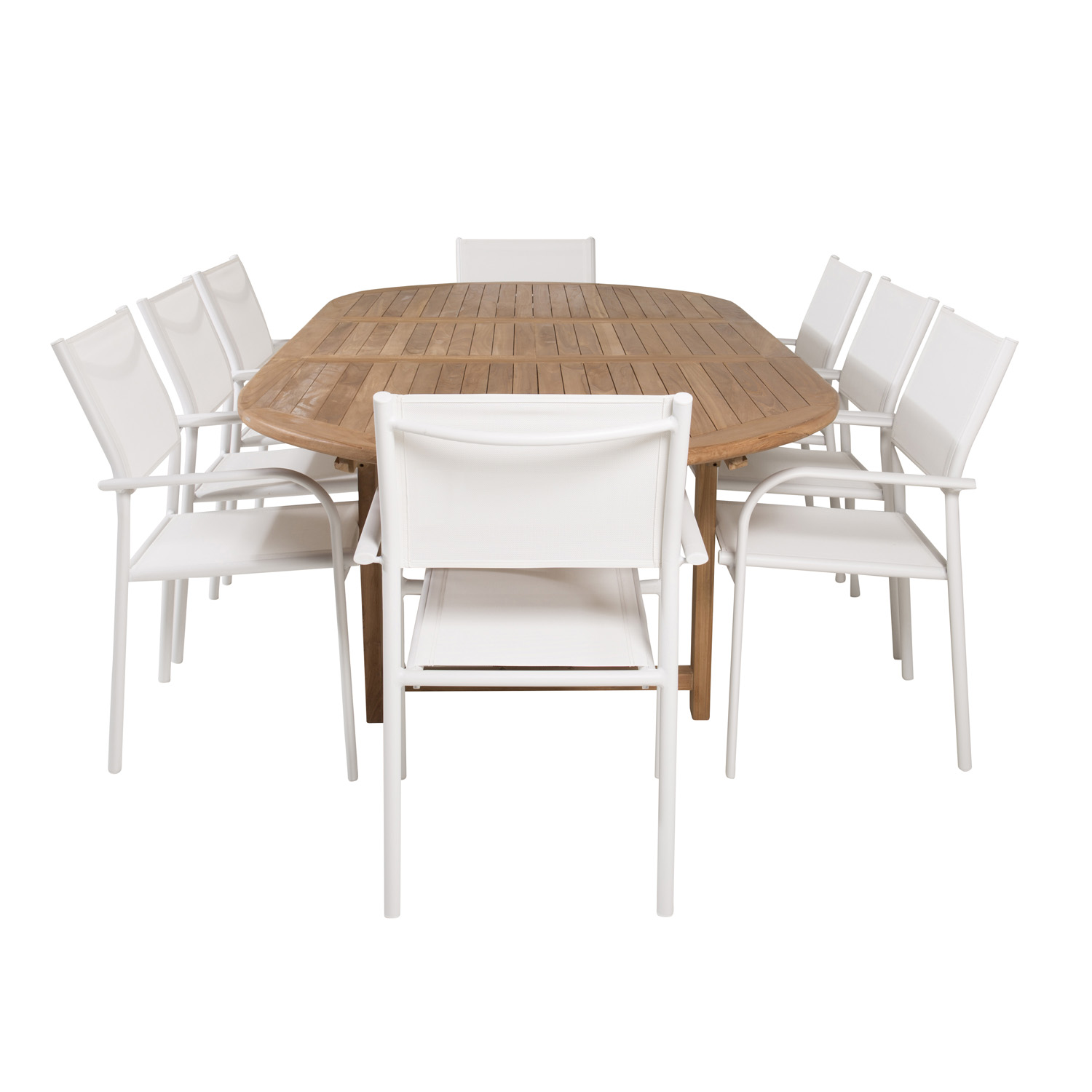 Venture Design Havesæt M. Kenya Bord M. Udtræk Og 8 Santorini Stole M. Armlæn - Teak/Hvid Textilene Havemøbler