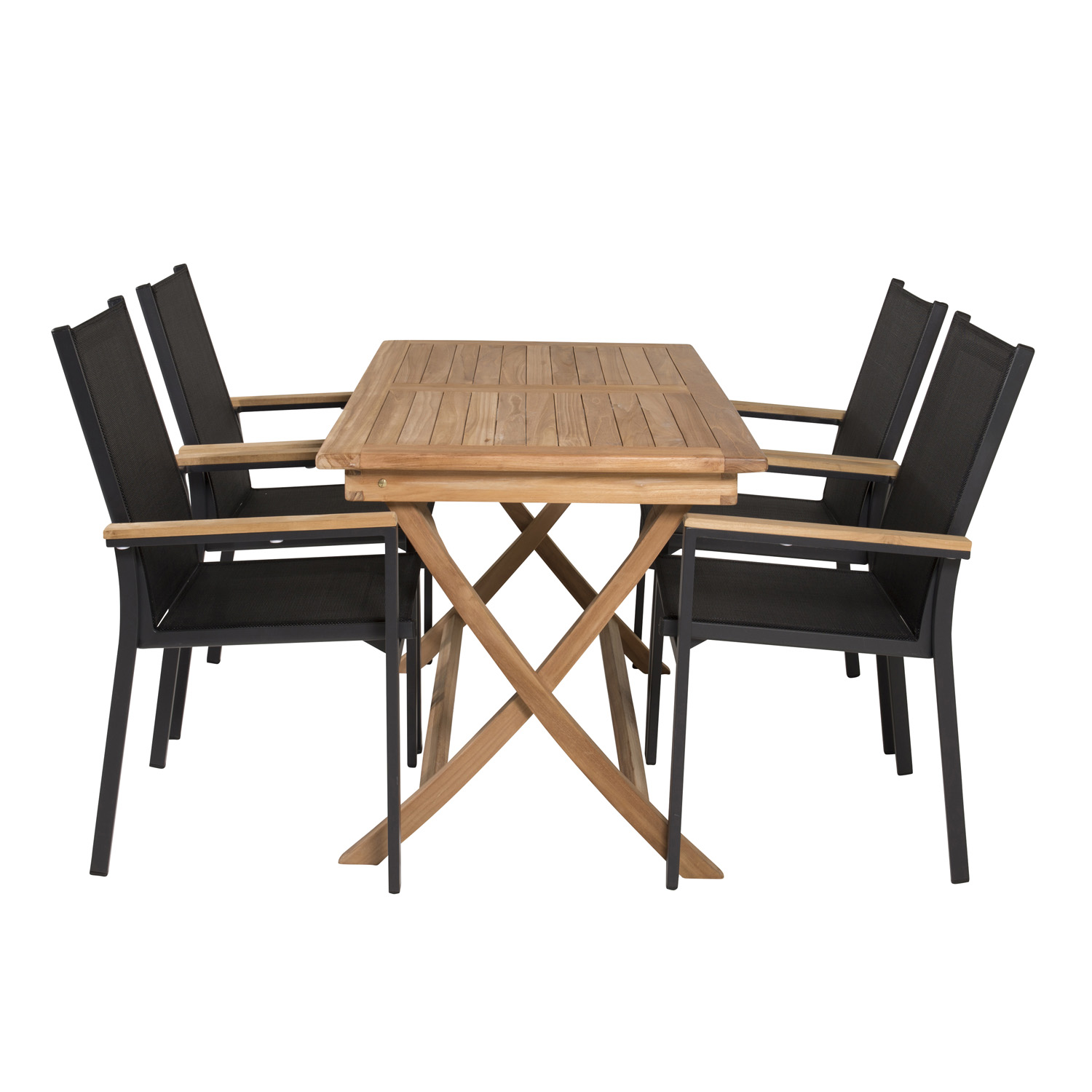 Venture Design Venture Design Havesæt, M. Kenya Bord (120X70) Og 4 Texas Stole, M. Armlæn - Natur Teak/Sort Alu Havemøbler