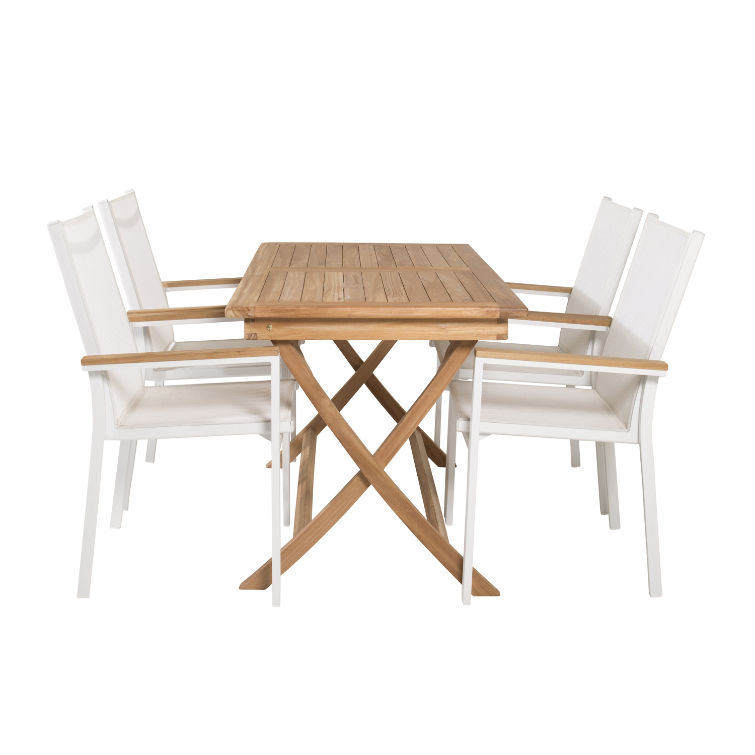 Venture Design Havesæt, M. Kenya Bord (120X70) Og 4 Texas Stole, M. Armlæn - Natur Teak/Hvid Alu Havemøbler