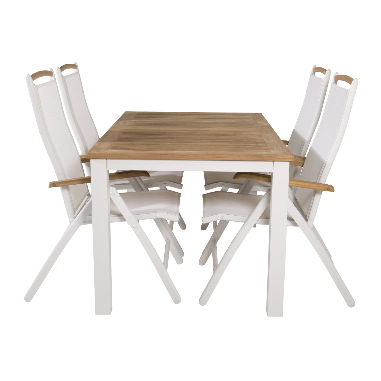 Venture Design Havesæt, M. Panama Bord, M. Udtræk Og 4 Panama 5:Pos. Stole - Natur Teak/Hvid Alu Havemøbler