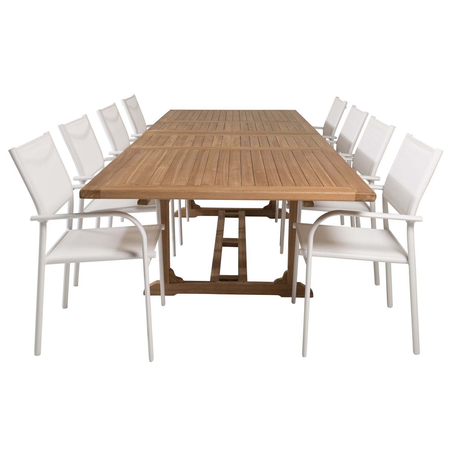 Venture Design Havesæt M. Kenya Bord M. Udtræk Og 8 Santorini Stole M. Armlæn - Teak/Hvid Textilene