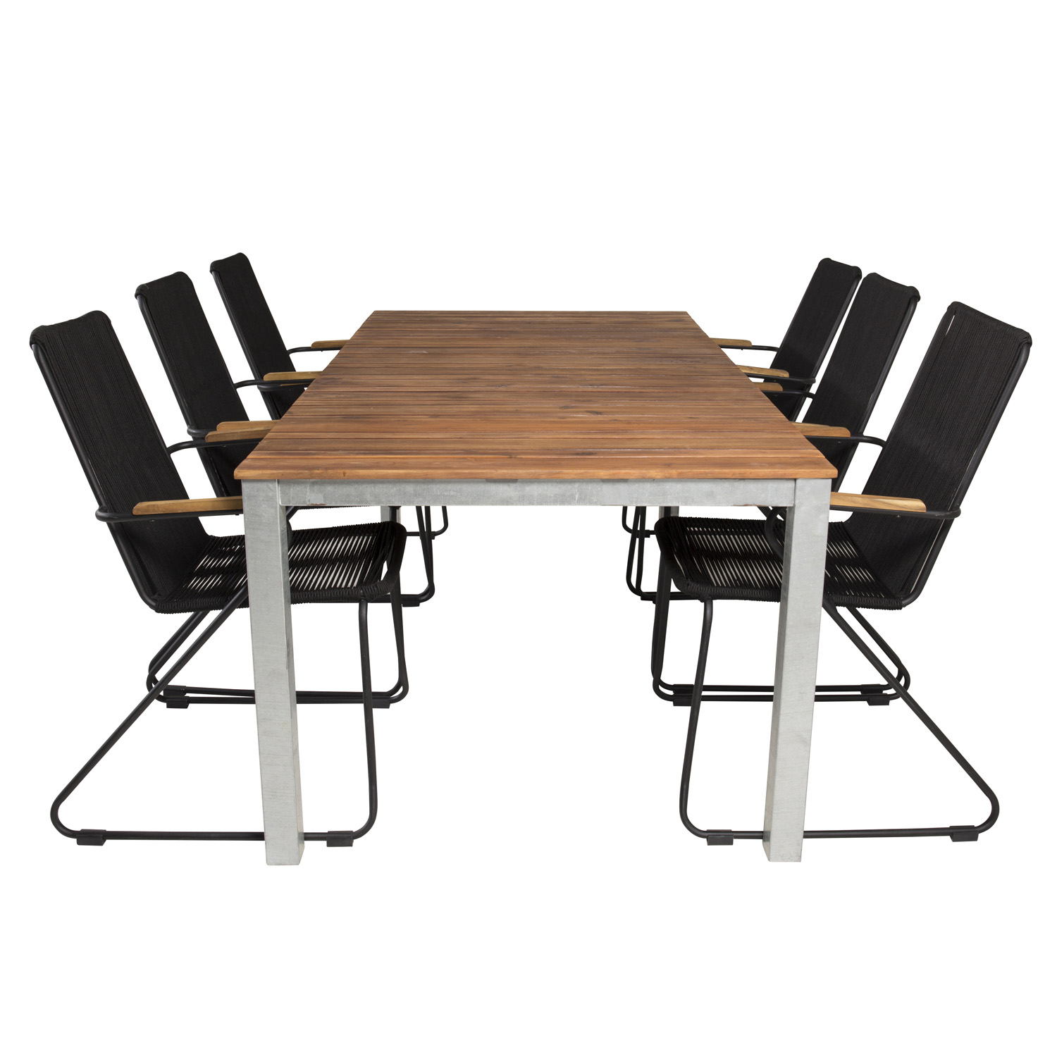 Venture Design Havesæt, M. Zenia Bord (200X100) Og 6 Bois Stole, M. Armlæn - Akacie/Stål/Reb/Alu Havemøbler