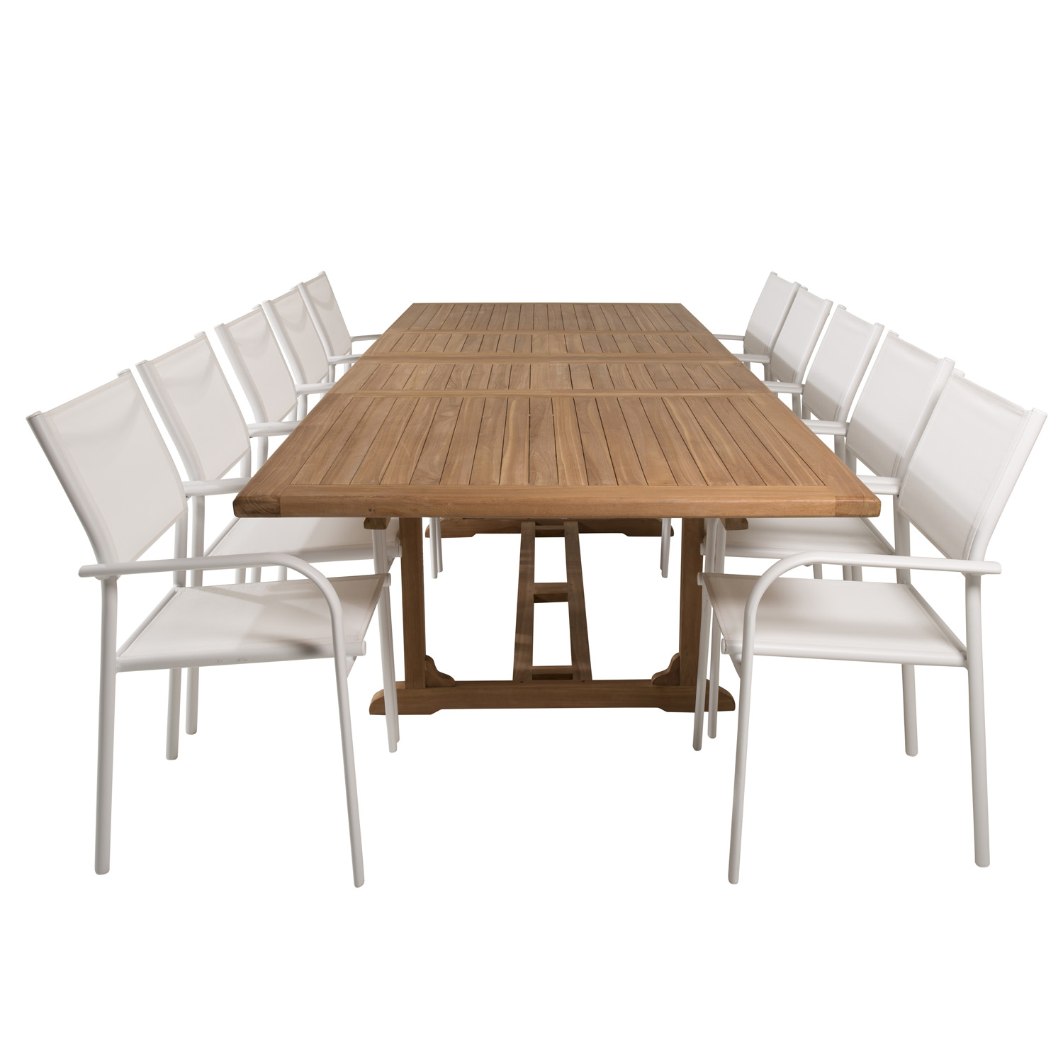Venture Design Havesæt M. Kenya Bord M. Udtræk Og 10 Santorini Stole M. Armlæn - Teak/Hvid Textilene