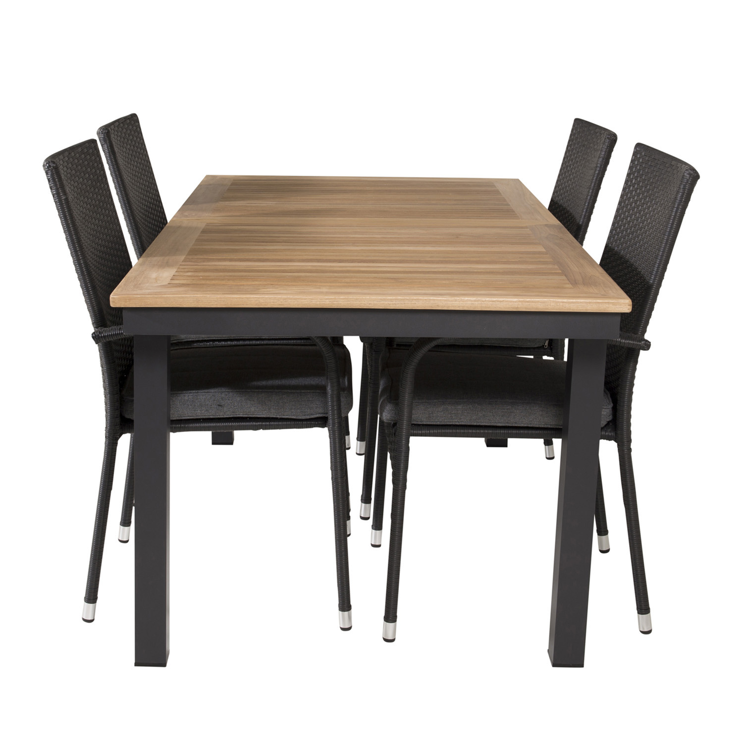 Venture Design Havesæt, M. Panama Bord, M. Udtræk Og 4 Anna Stole - Natur Teak/Sort Alu Terrasse & Have