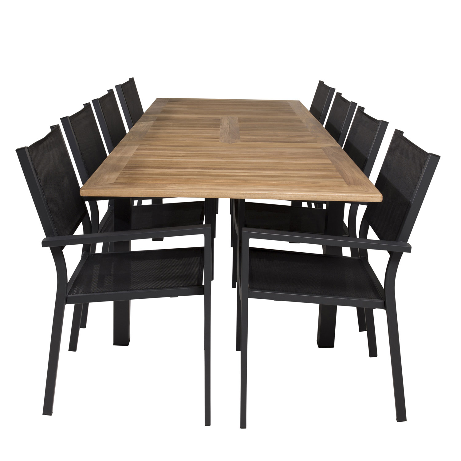 Venture Design Venture Design Havesæt M Panama Bord M. Udtræk Og 8 Copacabana Stole M. Armlæn - Teak/Sort Textilene Havemøbler
