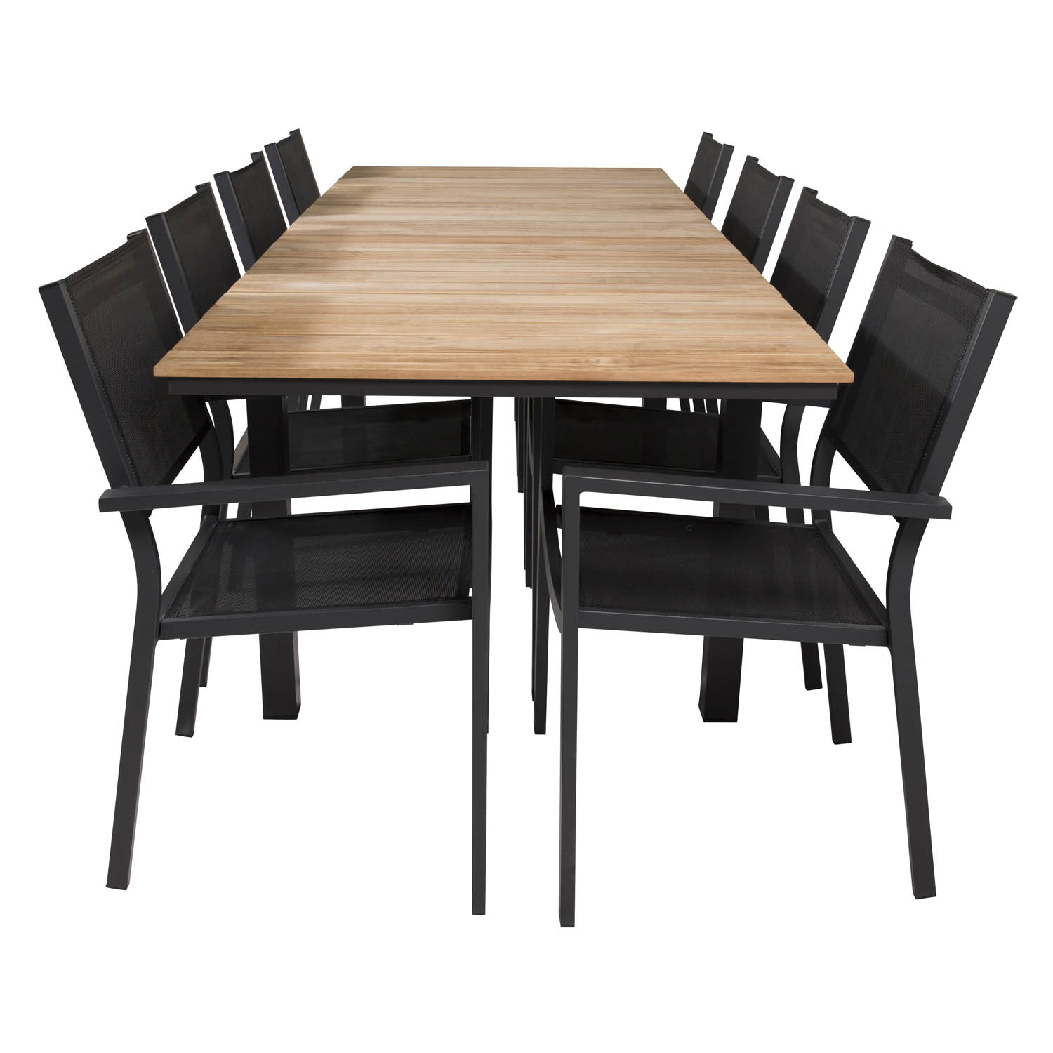 Venture Design Havesæt M Mexico Bord M. Udtræk Og 8 Copacabana Stole M. Armlæn - Teak/Sort Textilene