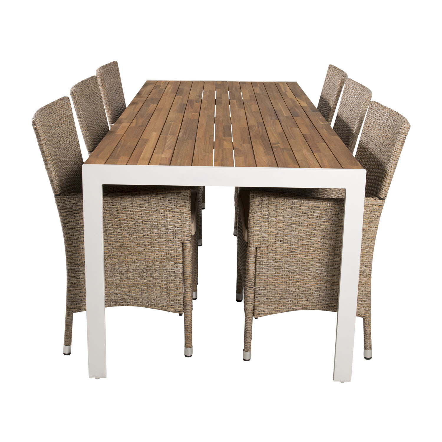 Venture Design Venture Design Havesæt, M. Bois Bord (200X100) Og 6 Knock Stole, M. Armlæn - Akacie/Alu/Flet Havemøbler