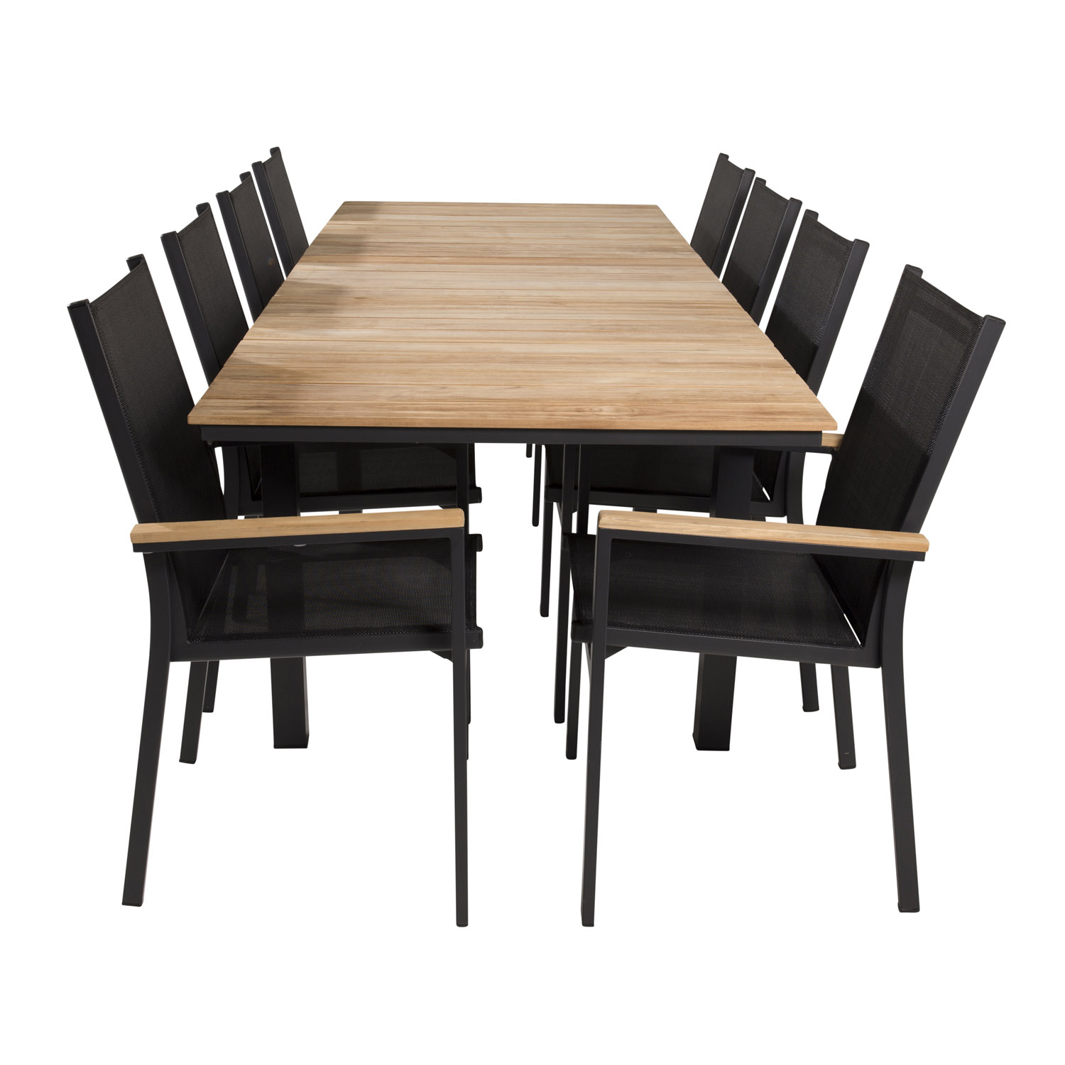 Venture Design Havesæt M. Mexico Bord M. Udtræk Og 8 Texas Stole M. Armlæn - Teak/Sort Textilene/Alu Terrasse & Have