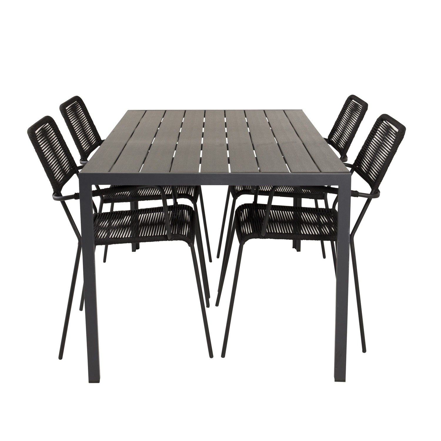 Venture Design Havesæt, M. Break Havebord (150X90) Og 4 Lindos Stole - Sort Aintwood/Alu/Reb