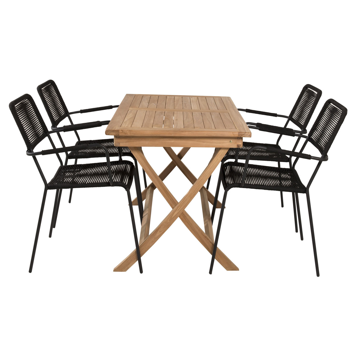 Venture Design Havesæt, M. Kenya Bord (120X70) Og 4 Lindos Stole - Natur Teak/Sort Reb/Sort Alu