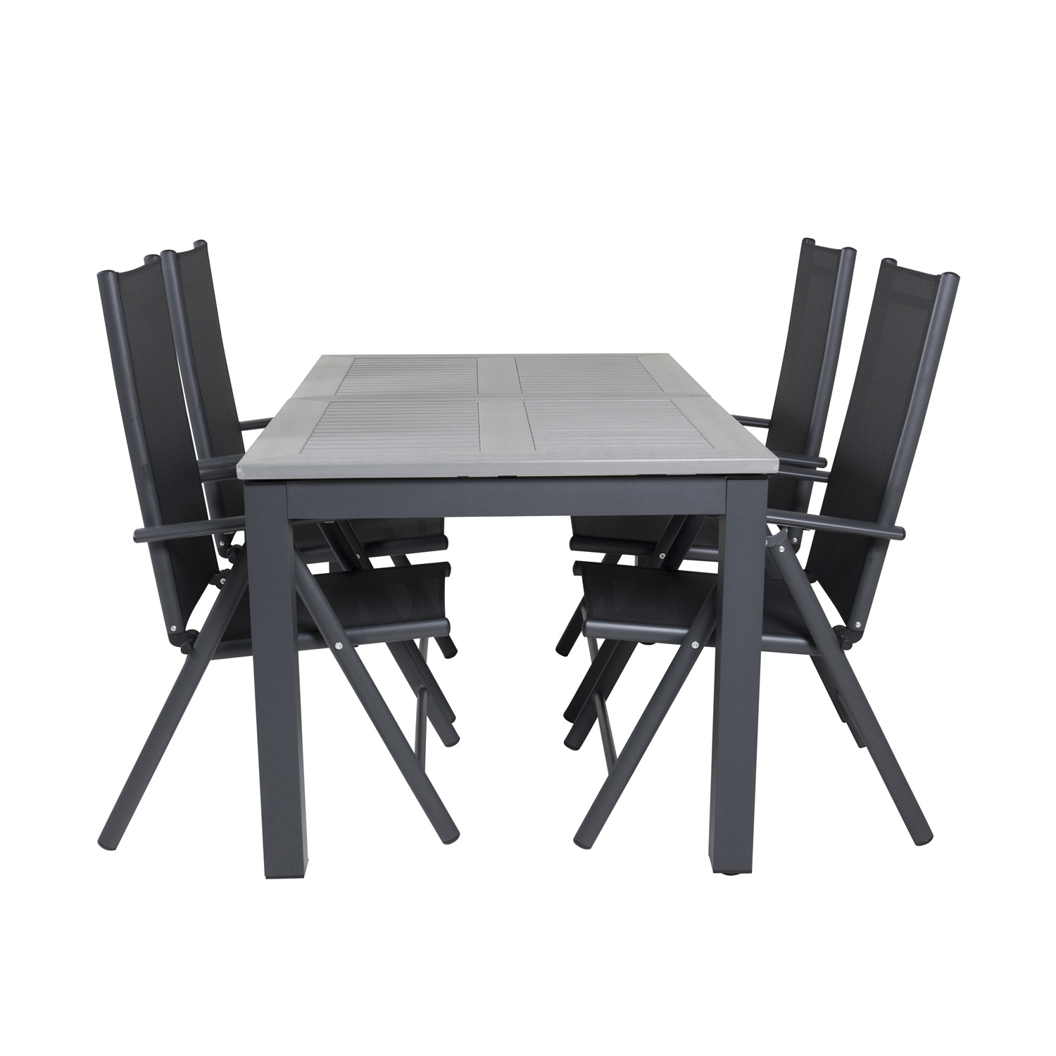 Venture Design Venture Design Havesæt M. Albany Bord Og 4 Break 5 Pos. Stole, M. Armlæn - Grå Aintwood Og Sort Alu Havemøbler