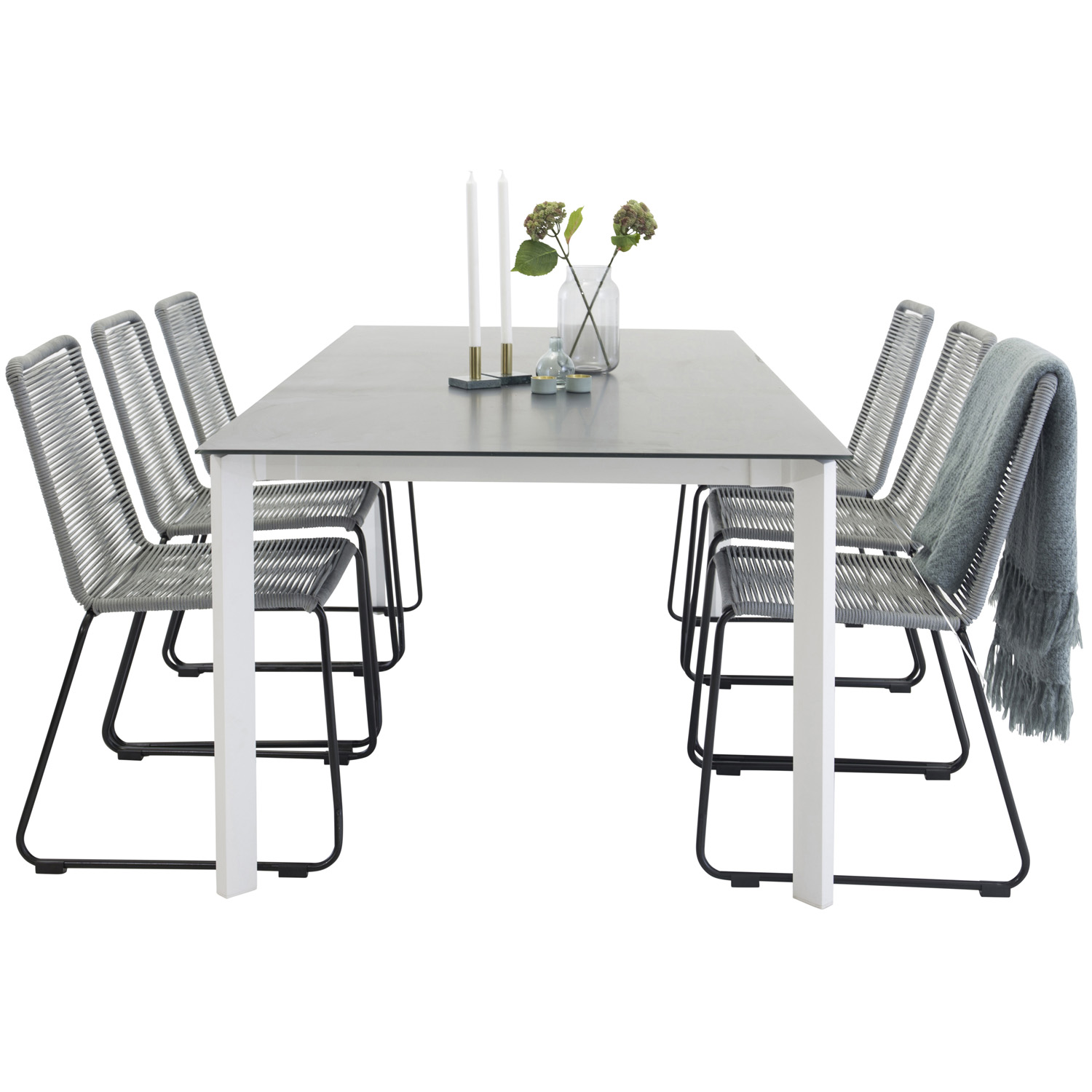 Venture Design Venture Design Havesæt, M. Santorini Bord (200X100) Og 6 Lindos Stole - Glas/Alu/Reb/Stål Havemøbler