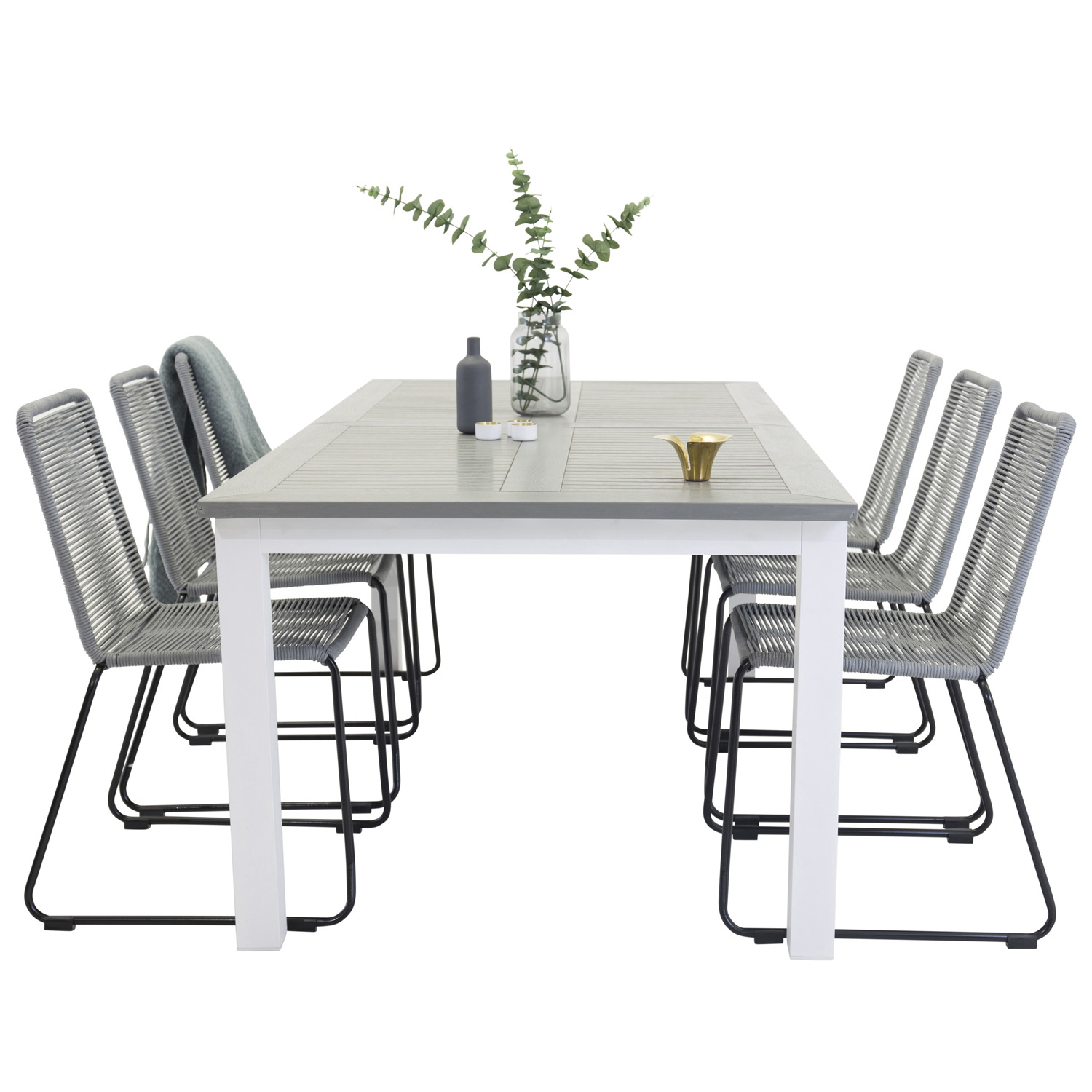 Venture Design Havesæt, M. Albany Bord, M. Udtræk Og 6 Lindos Stole - Aintwood/Alu/Reb/Stål
