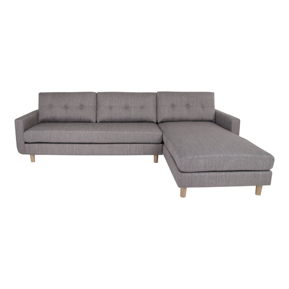 House Nordic Artena Lounge Sofa - Lysegråt Stof Og Træben, M. Chaiselong, Højrevendt (277X175)