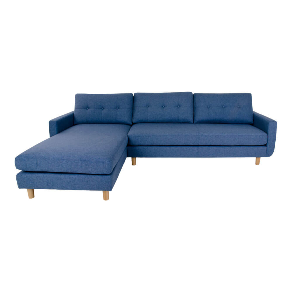 House Nordic House Nordic Artena Lounge Sofa - Blåt Stof Og Træben, M. Chaiselong, Venstrevendt (277X175) Dagligstue