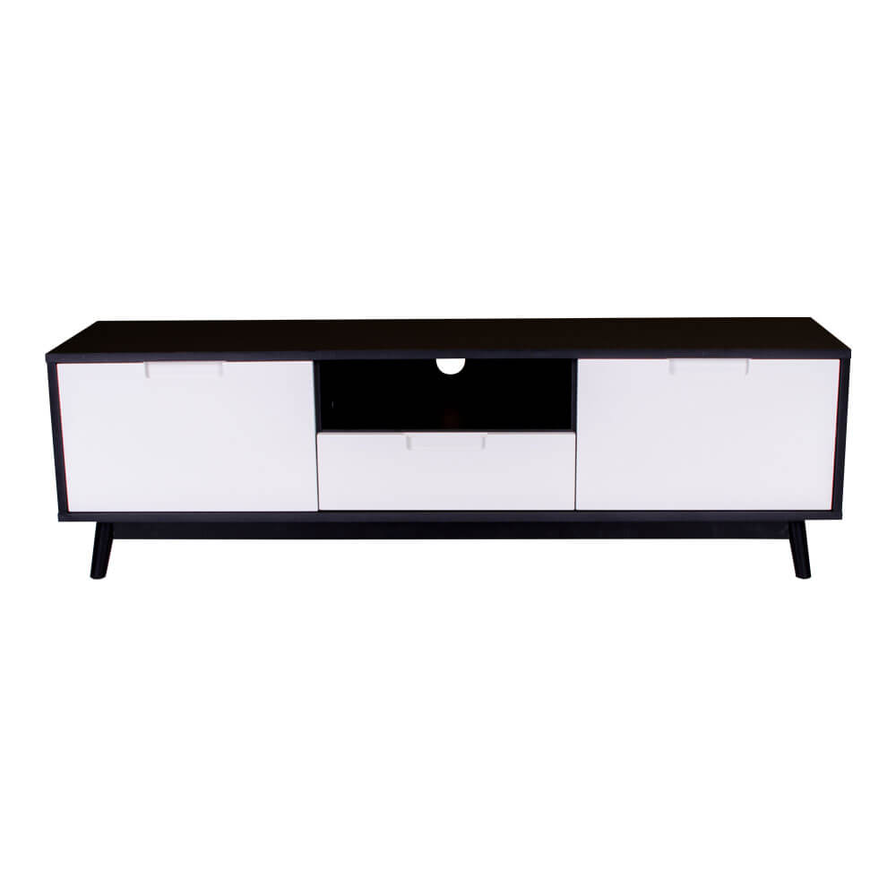 House Nordic Copenhagen Tv-Bænk - Hvid/Sort Træ, M. 2 Låger, 1 Skuffe Og 1 Åbent Rum (150X38) Dagligstue