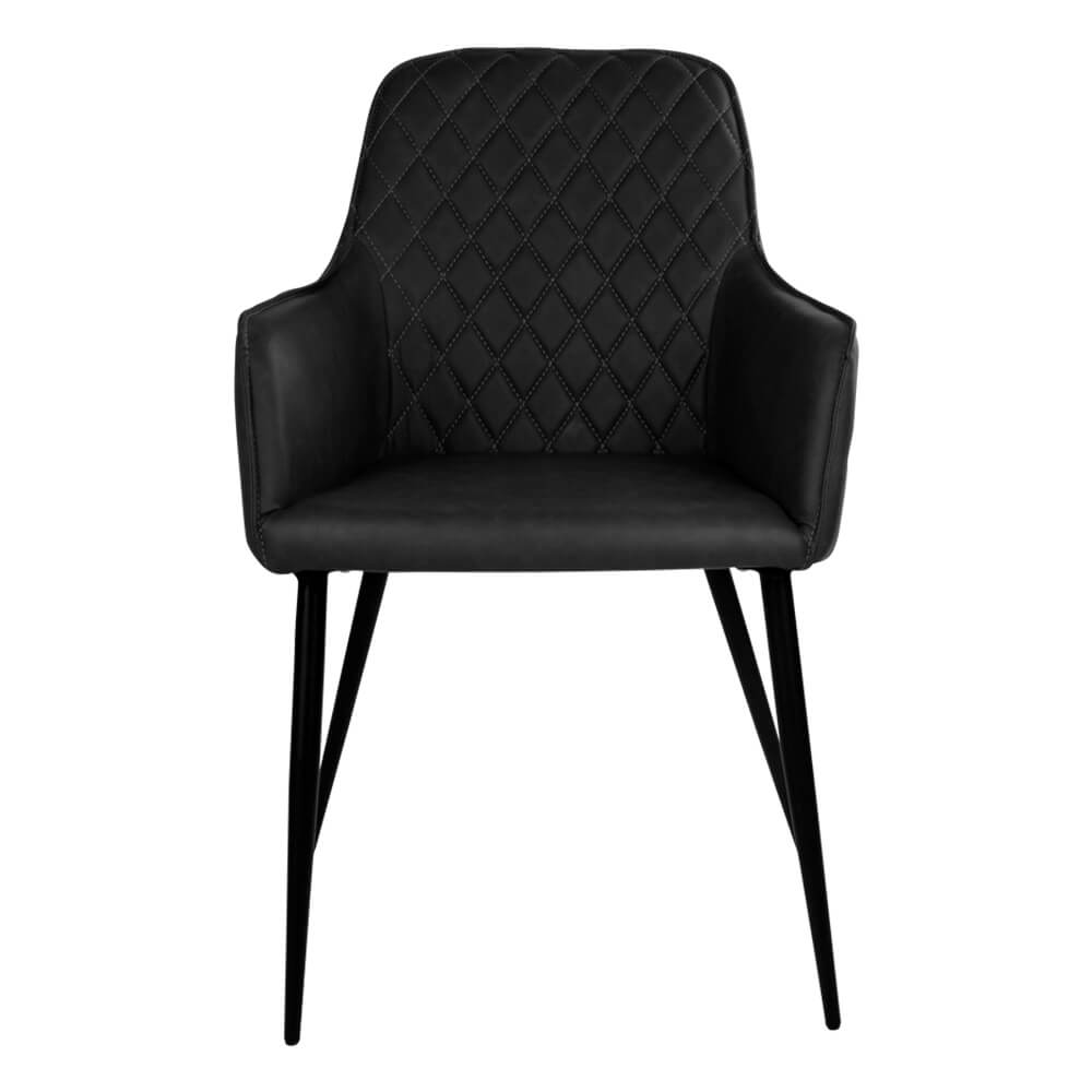 HOUSE NORDIC Harbo spisebordsstol - sort kunstlæder og sorte metalben, m. armlæn Billede af HOUSE NORDIC Harbo spisebordsstol - sort kunstlæder og sorte metalben, m. armlæn