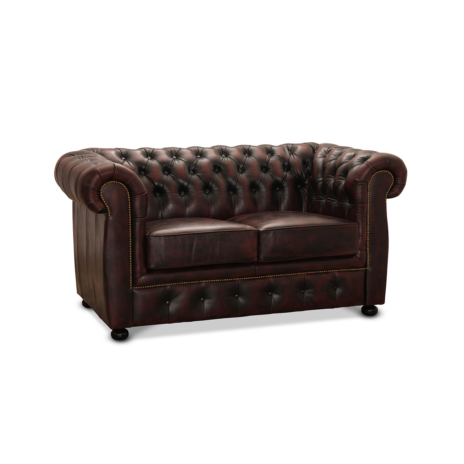 Liverpool sofa i kraftigt ægte okseblodsfarvet læder. Køb online