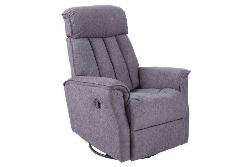 Jordan Recliner - Gråt Stof, M. Justerbar Nakkestøtte, Drejefod, Rokkefunktion Hvilestole