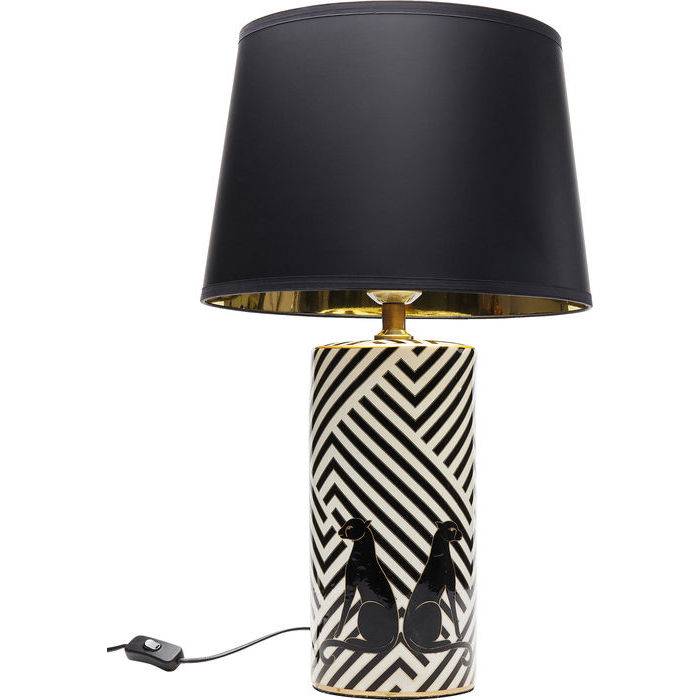 Kare Design Panther Bordlampe - Mønstret Procelæn Og Sort Stof Belysning