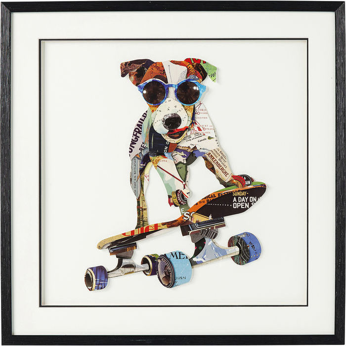 Kare Design Billede, Frame Art Skater Dog 65 X 65 Cm Boligtilbehør