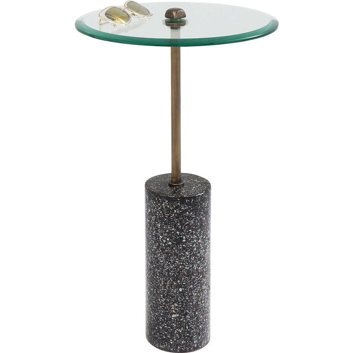 Kare Design Terrazzo Visible Black Sidebord - Klar/Sort/Messing Glas/Terrazzolookstål, Rund (Ø39)