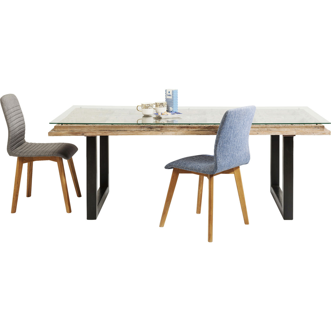 Kare Design Kare Design Kalif Spisebord - Klart Glas/Natur Mangotræ Og Stål (200X90) Spisestue