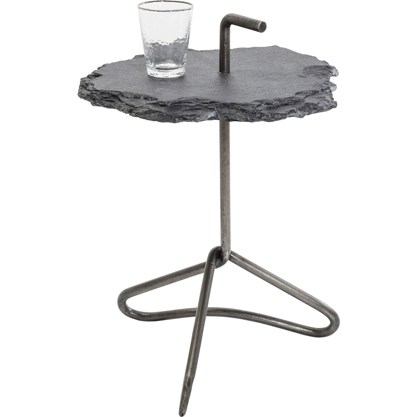 Kare Design Vulcano Handle Sidebord - Grå Natursten/Stål, Rundt (Ø48) Dagligstue