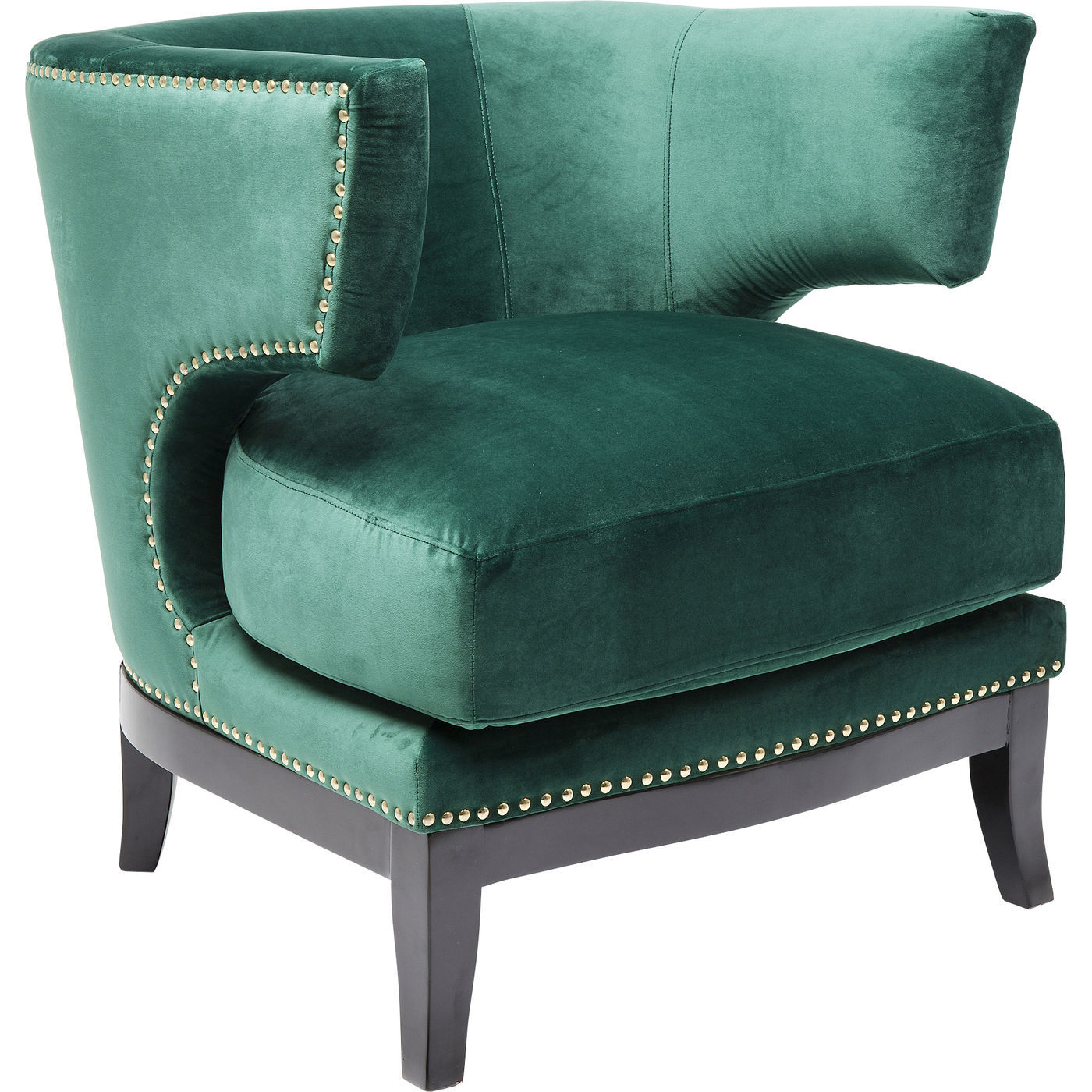 Kare Design Art Deco Green Lænestol - Grønt Stof/Sort Birk, M. Nitter Og Armlæn Dagligstue