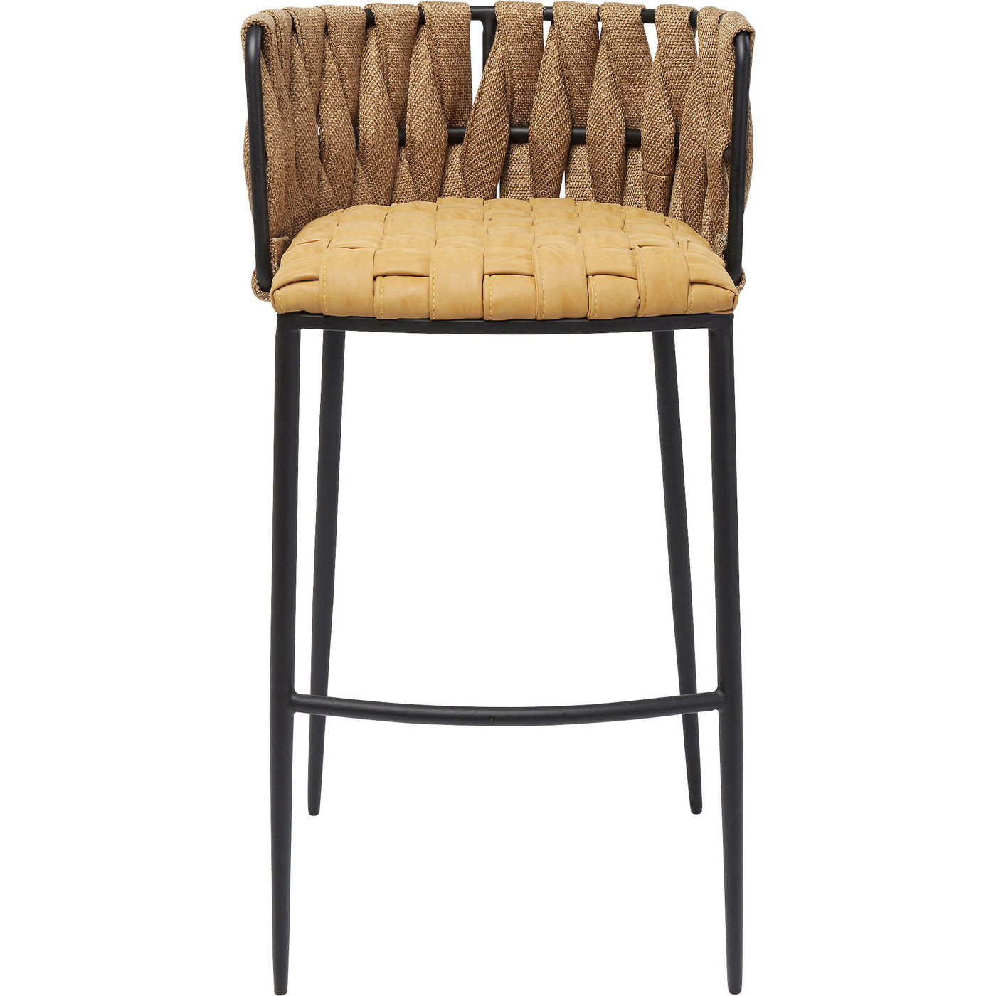 Kare Design Cheerio Yellow Barstol - Gult Læderlook/Brunt Stof Og Sort Stål