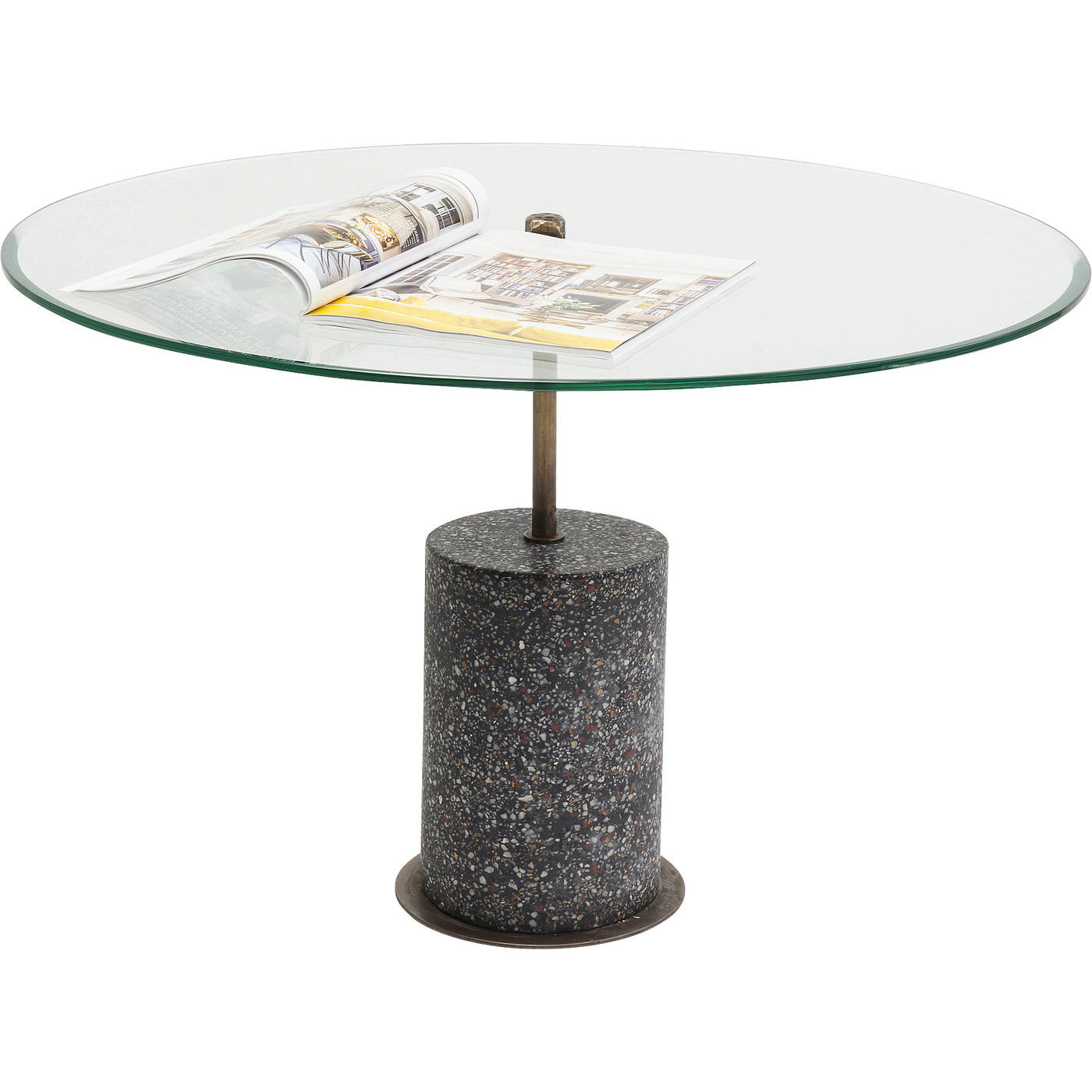 Kare Design Kare Design Terrazzo Visible Black Sofabord - Klart/Sort/Messing Glas/Terrazzolook/Stål, Rund (Ø81) Dagligstue