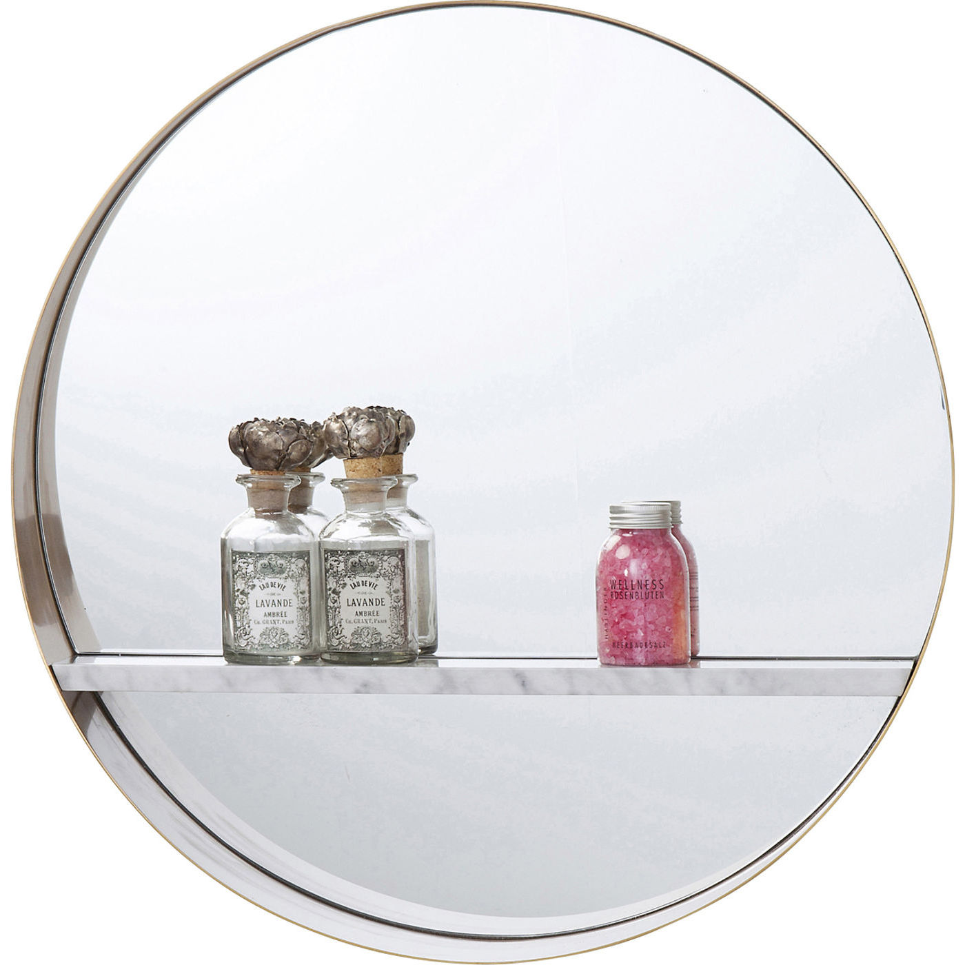 Kare Design Hipster Shelf Vægspejl - Spejlglas/Messing Stål, Rundt (Ø65)