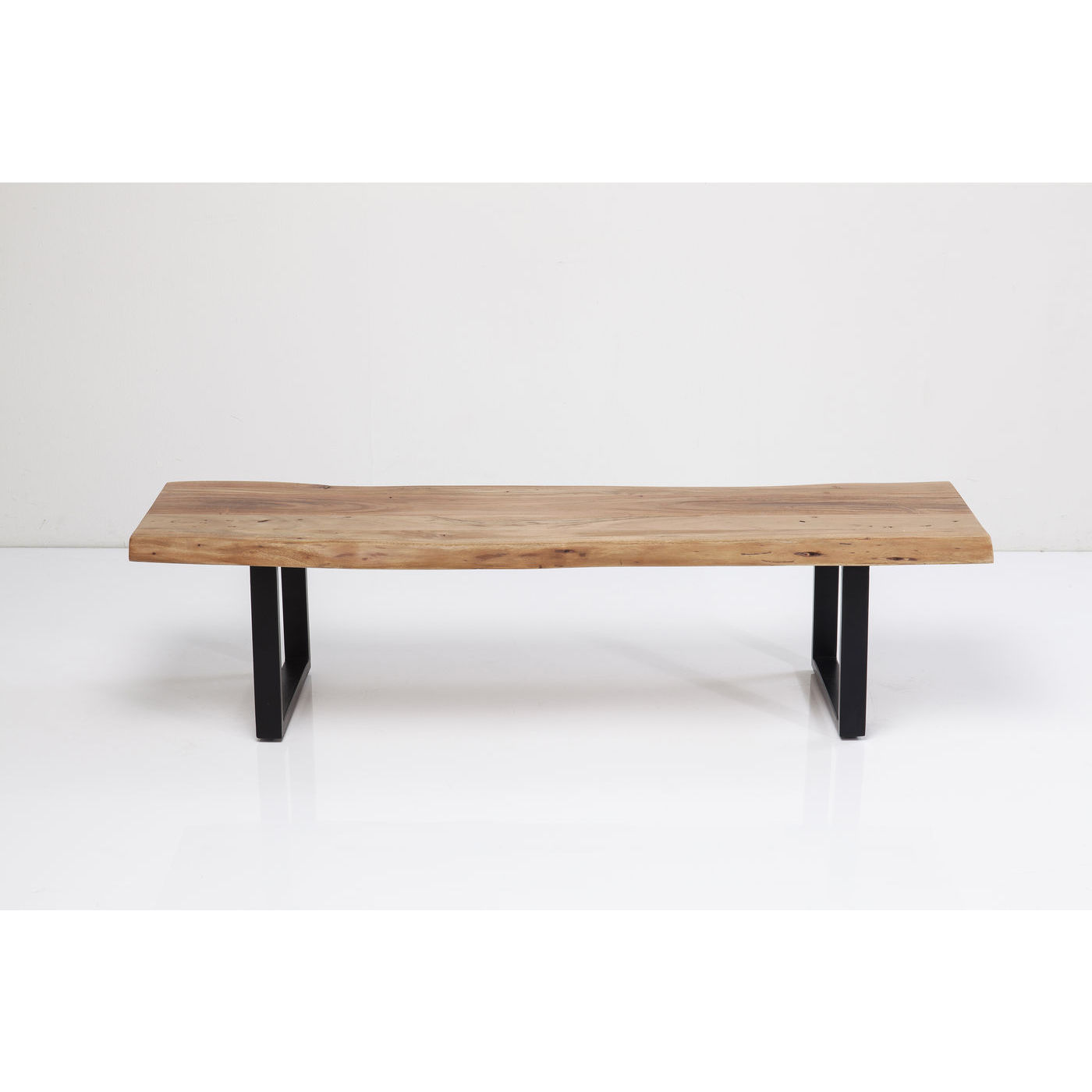 Kare Design Black Nature Bænk - Natur Akacietræ/Sort Stål, Unik (160X45)