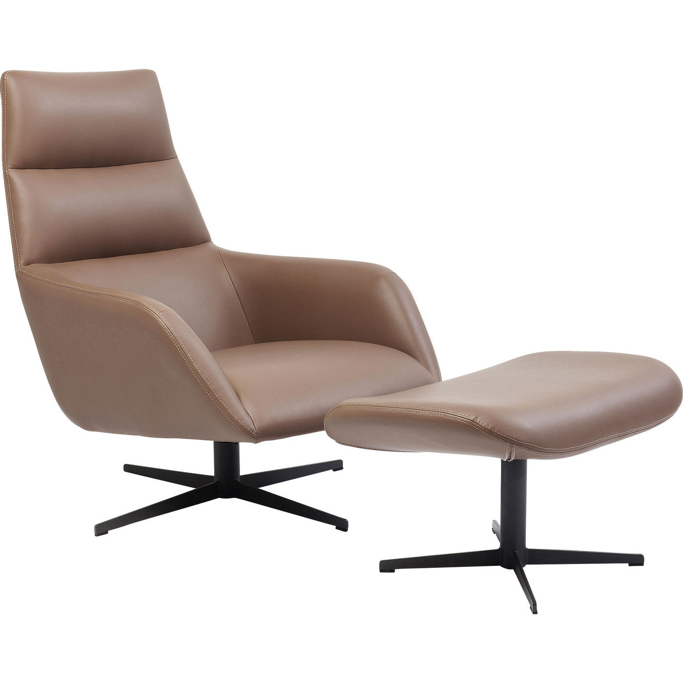 Kare Design Swivel Chair + Stool Urban Desire Drejestol - Brunt Læderlook/Sort Stål M. Fodskammel