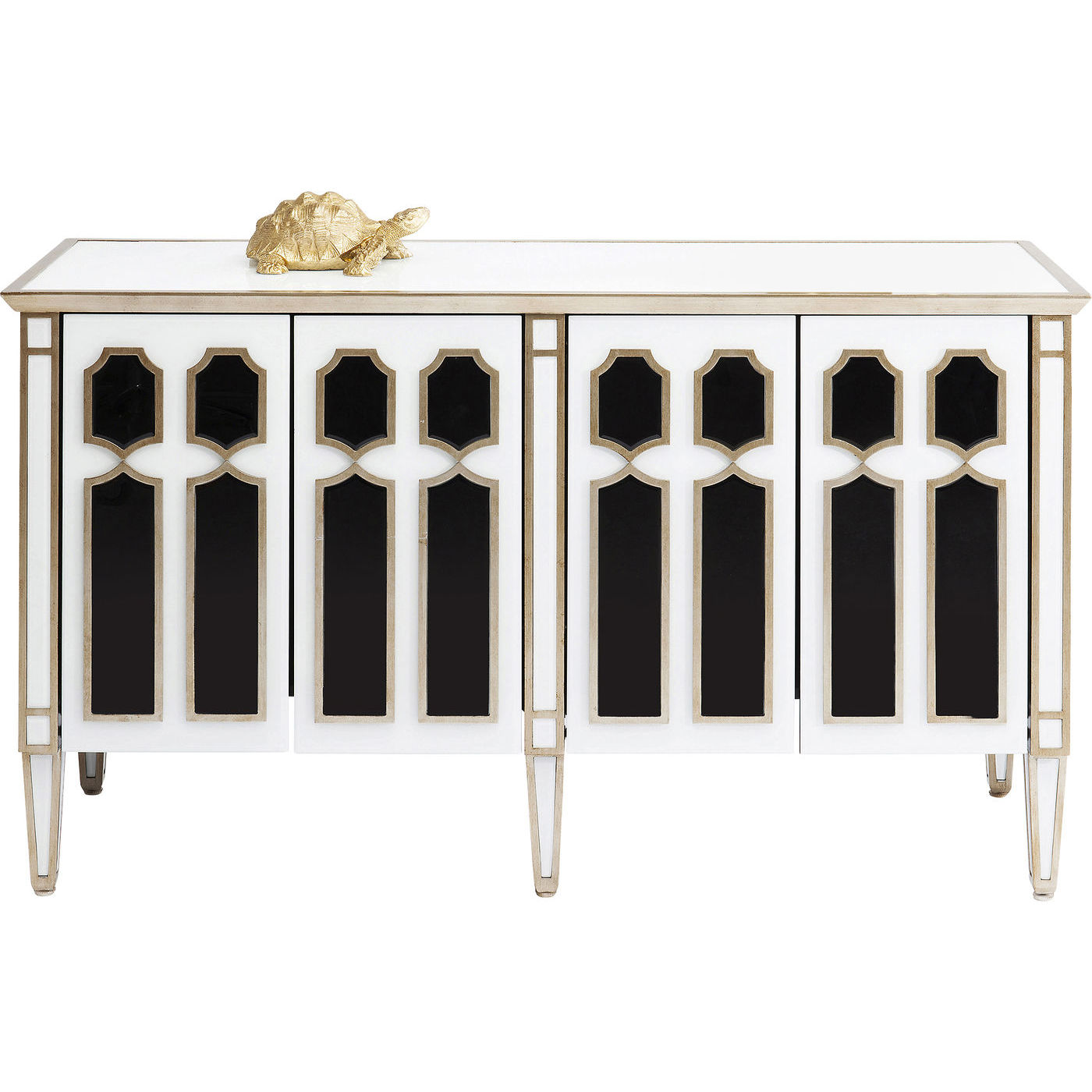 Kare Design Venice Skænk - Hvid/Sort/Natur Glas/Træ, M. 4 Låger (136X47)