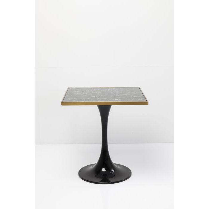 Kare Design San Remo Schwarz Square Cafébord - Sort Lamineret Glas Og Messing/Sort Stål (72X72) Spisestue