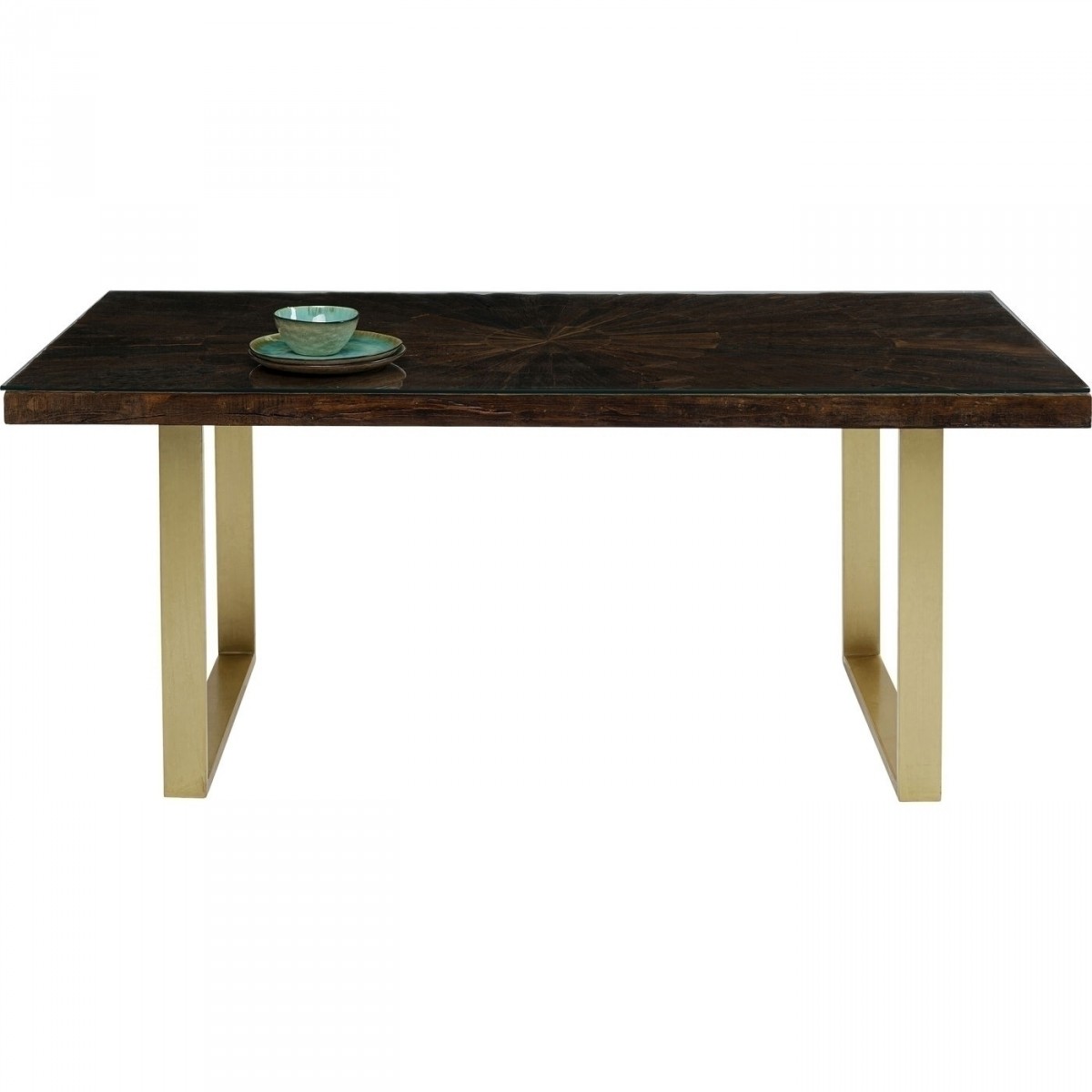 Kare Design Rektangulær Conley Brass Spisebord - Glas, Genbrugstræ, Mangotræ Og Messin Stål (180X90) Spisestue
