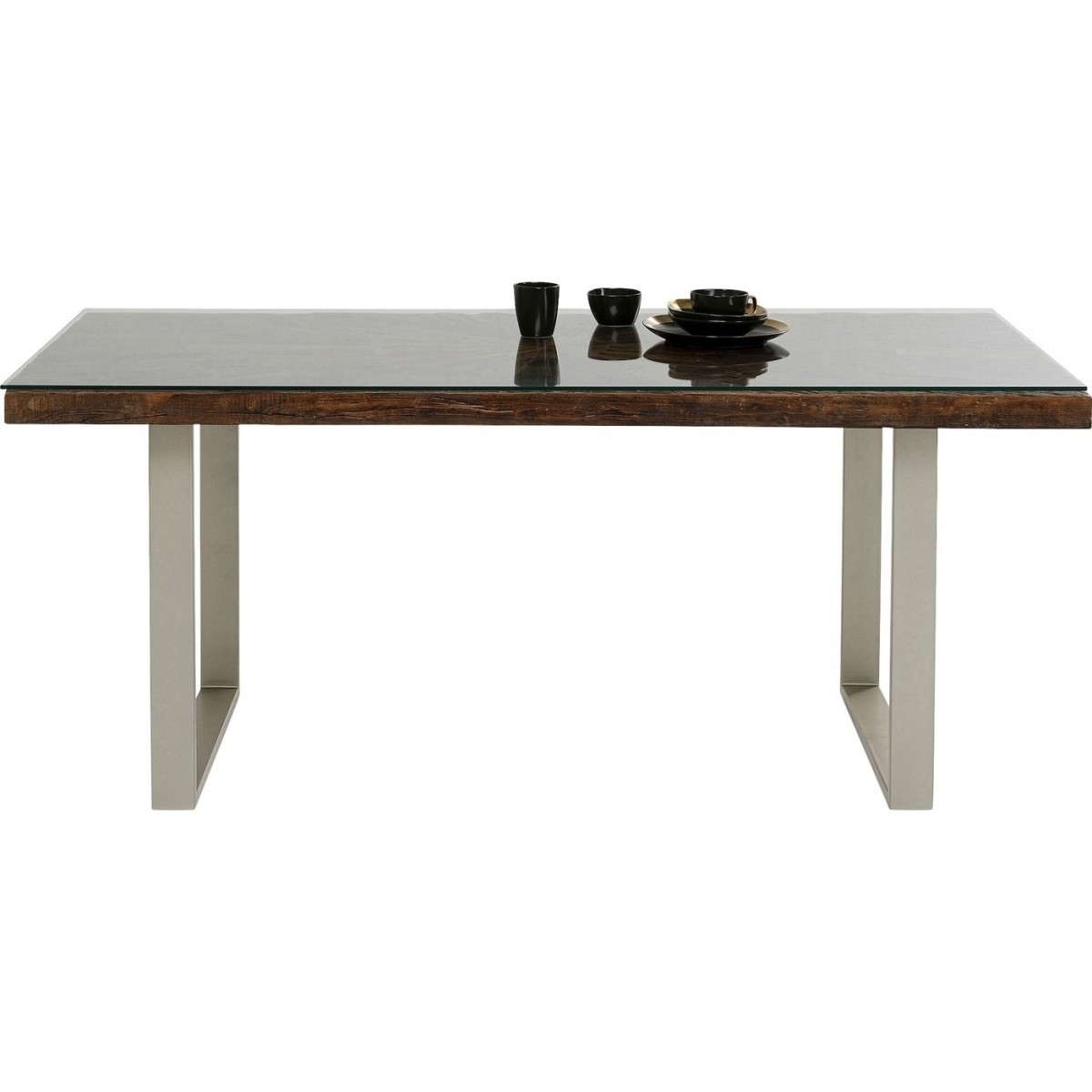 Kare Design Kare Design Rektangulær Conley Silver Spisebord - Glas, Genbrugstræ, Mangotræ Og Sølv Stål (180X90) Spisestue
