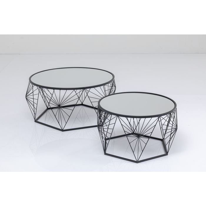 Kare Design Cobweb Sofabord - Spejlglas Og Sort Stål (Sæt Af 2) Dagligstue