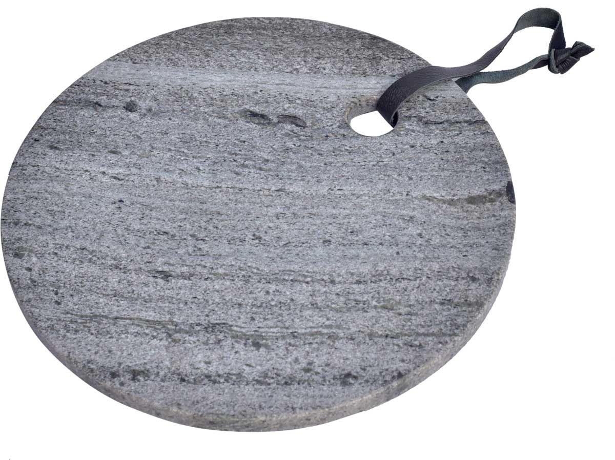 Trademark Living Skærebræt - Grå Marmor, M. Ægte Sort Læder Strop, Rund (Ø 30) Boligtilbehør