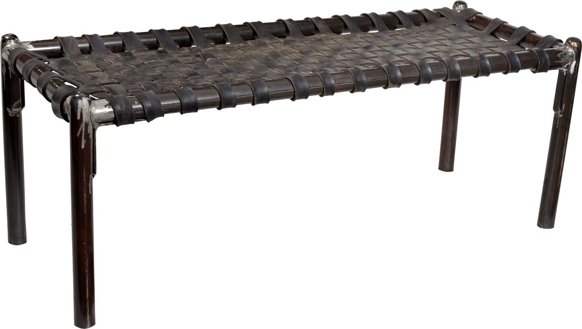 Trademark Living Bænk - Slidt Sort Gummi Og Jernstel (120X45) Entré