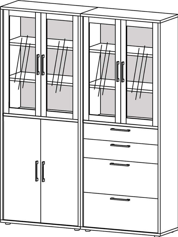 Prima Reoler - Sort Aske M. 4 Glaslåger Og Skuffer Kontor