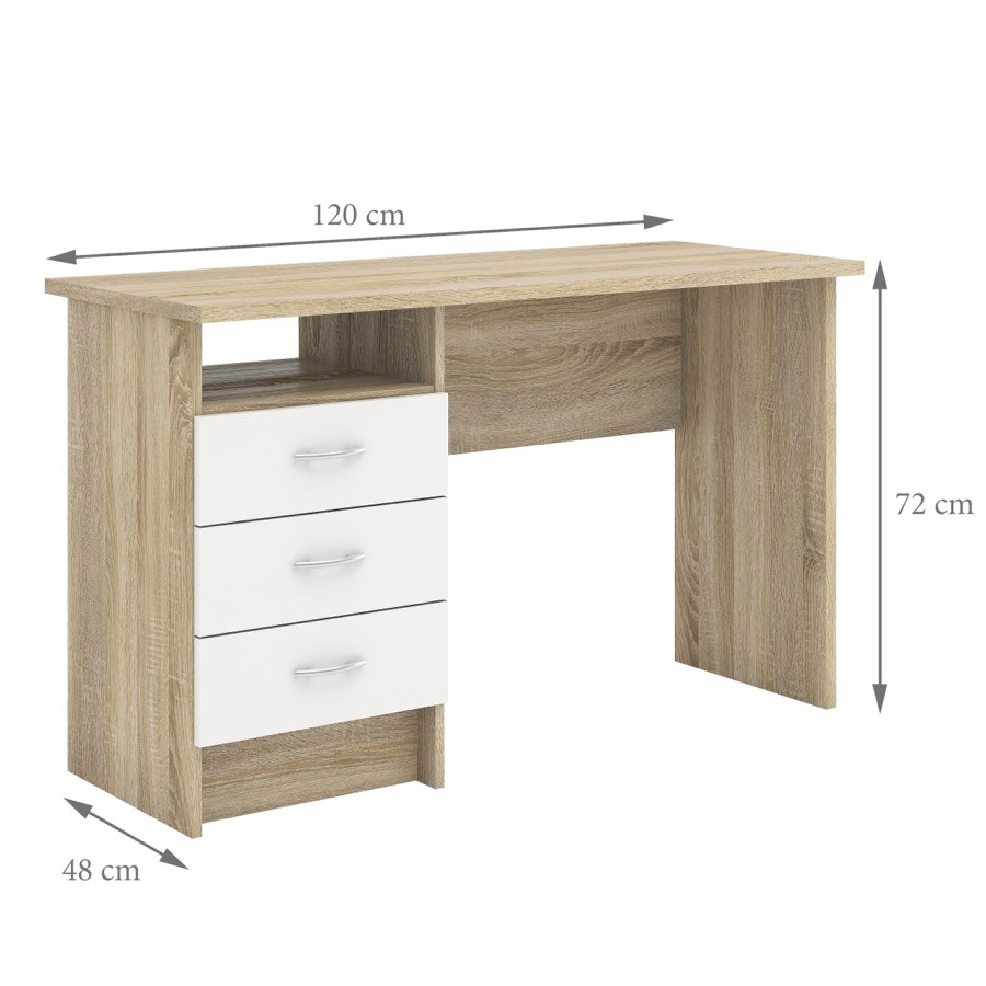 Function skrivebord 3 skuffer, eg/hvid skriveborde bobo Skabe til stuen
