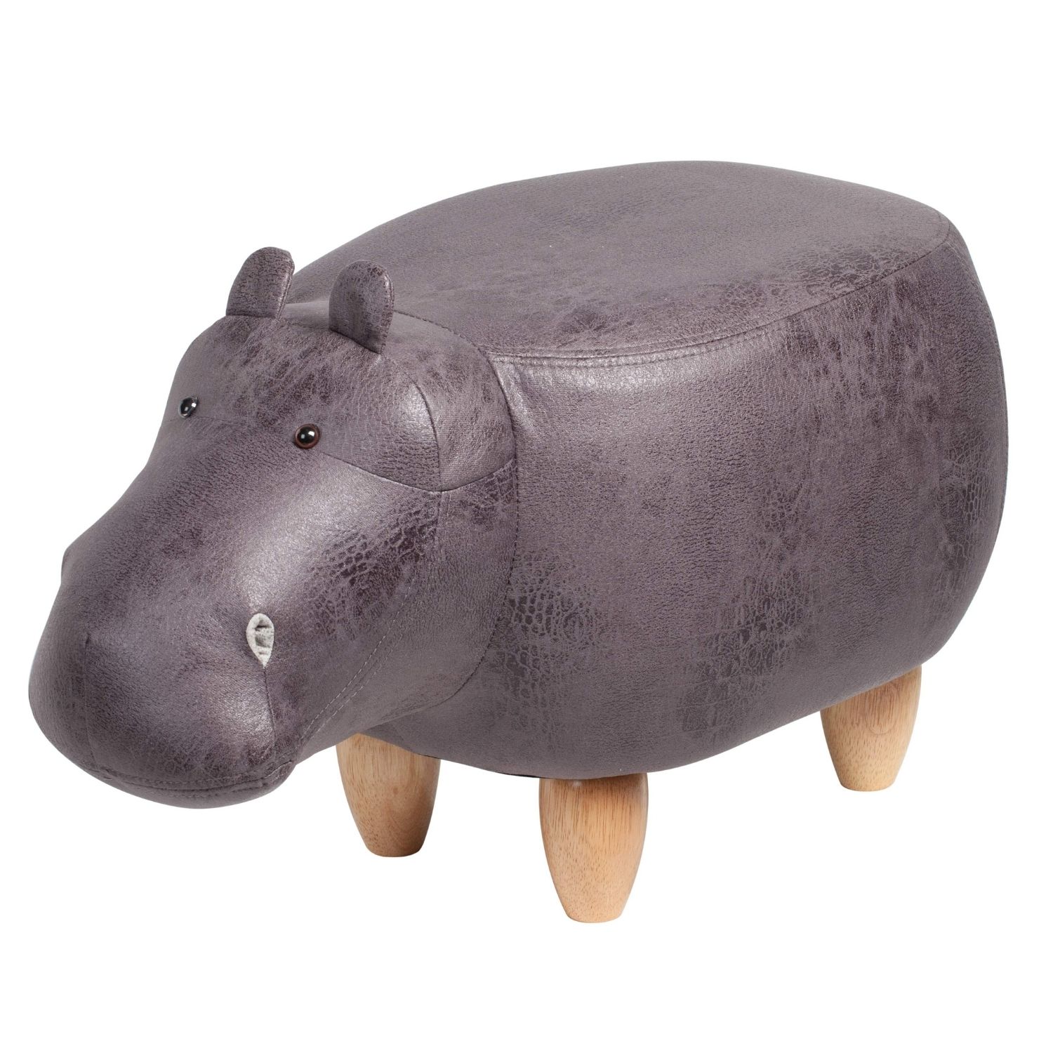 Rge Hippo Puf - Grå Polyester Og Natur Træ Dagligstue