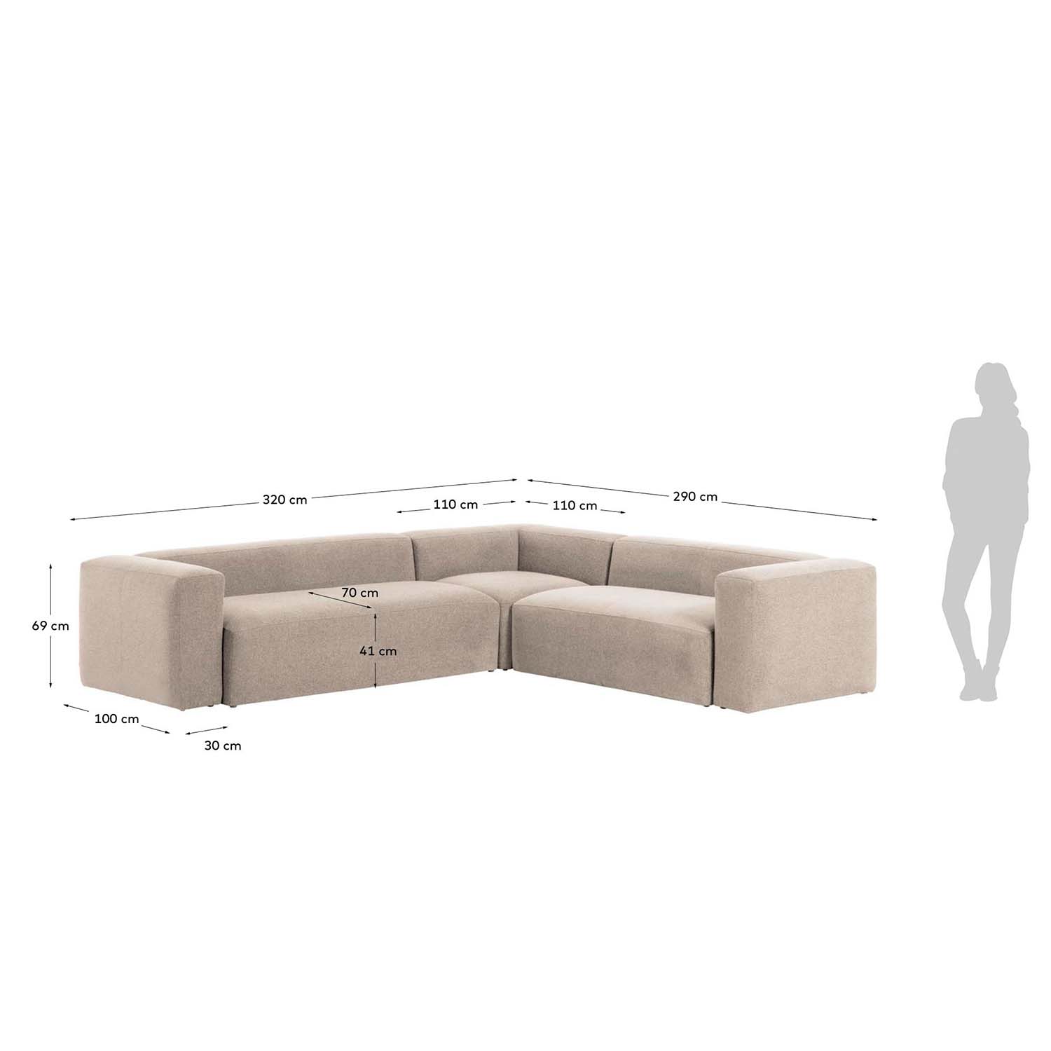 Laforma Blok Hjørnesofa - Beige Polyester