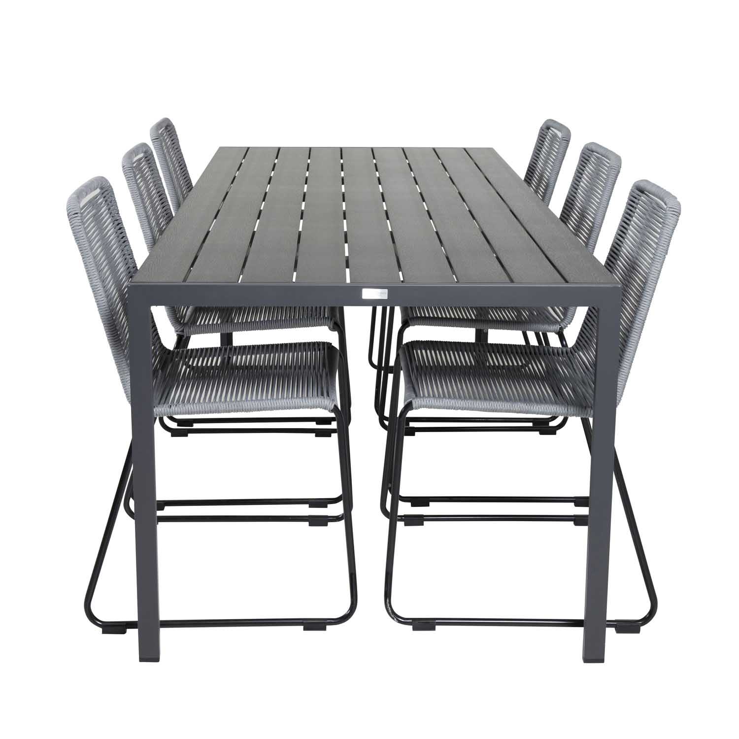 Venture Design Venture Design Havesæt, M. Break Bord (205X90) Og 6 Lindos Stole - Aintwood/Alu/Reb/Stål Havemøbler