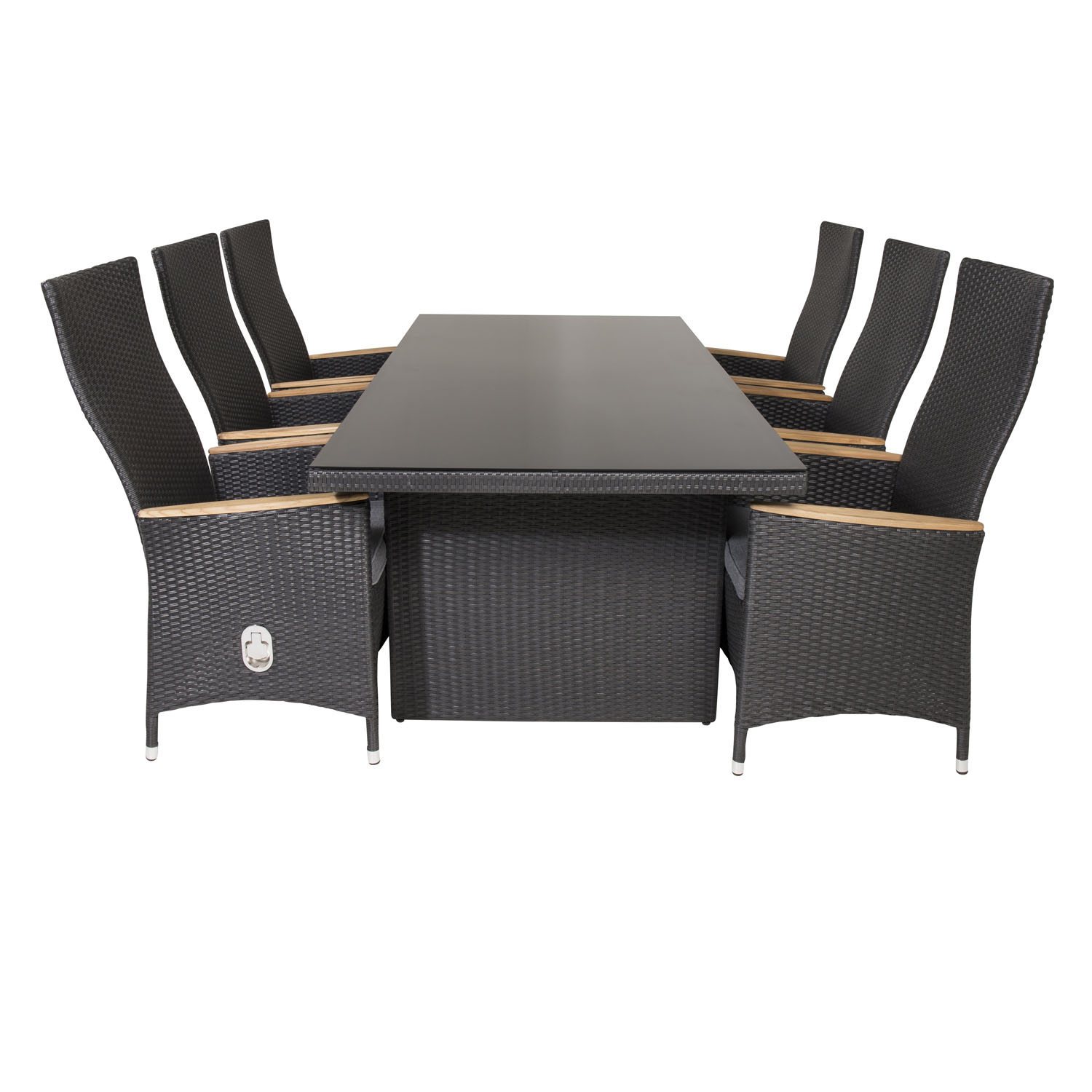 Venture Design Havesæt, M. Padova Bord (200X100) Og 6 Padova Recliner Stole - Glas/Rattan