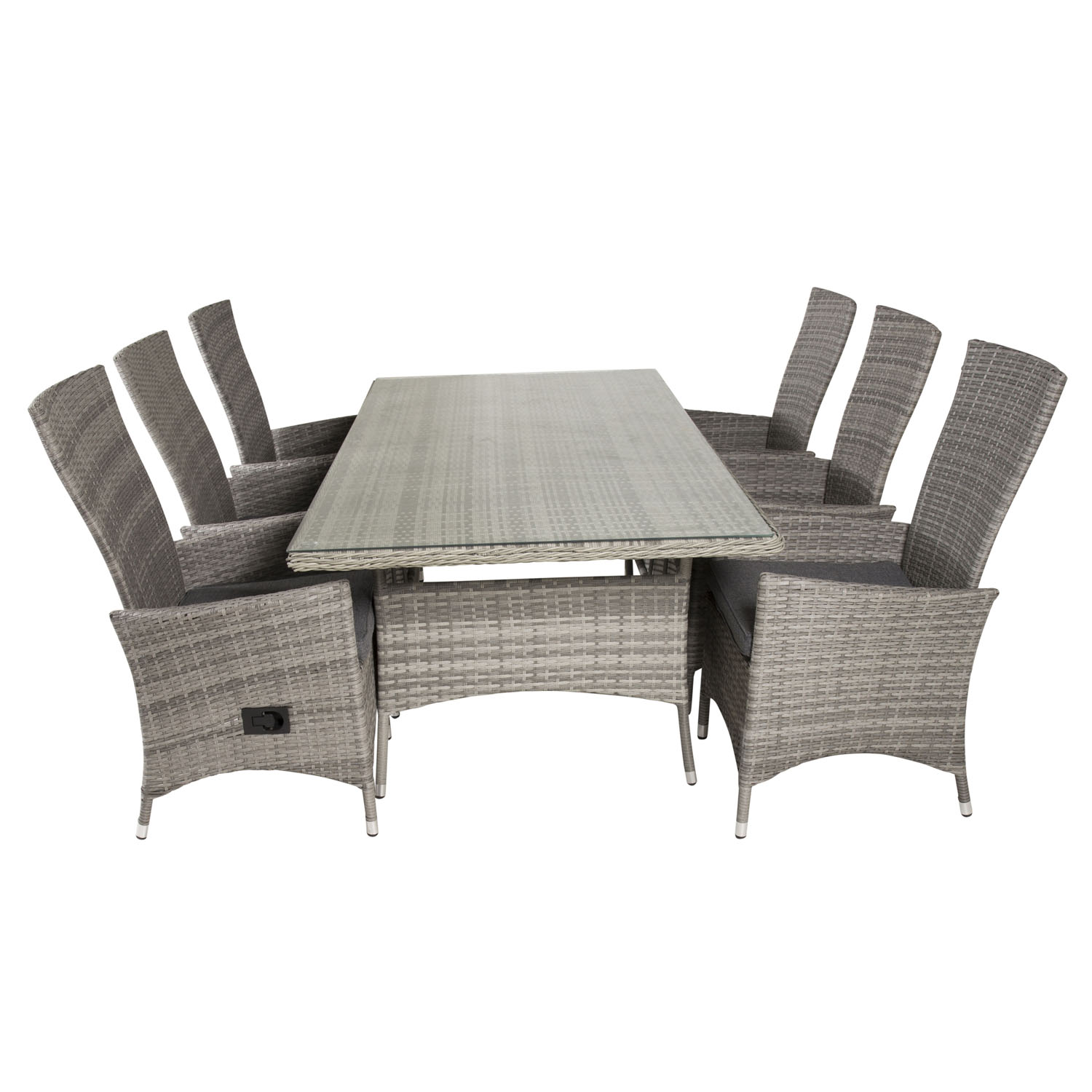 Venture Design Havesæt, M. Vikelund Bord (200X100) Og 6 Padova Recliner Stole, M. Armlæn - Glas/Flet Havemøbler
