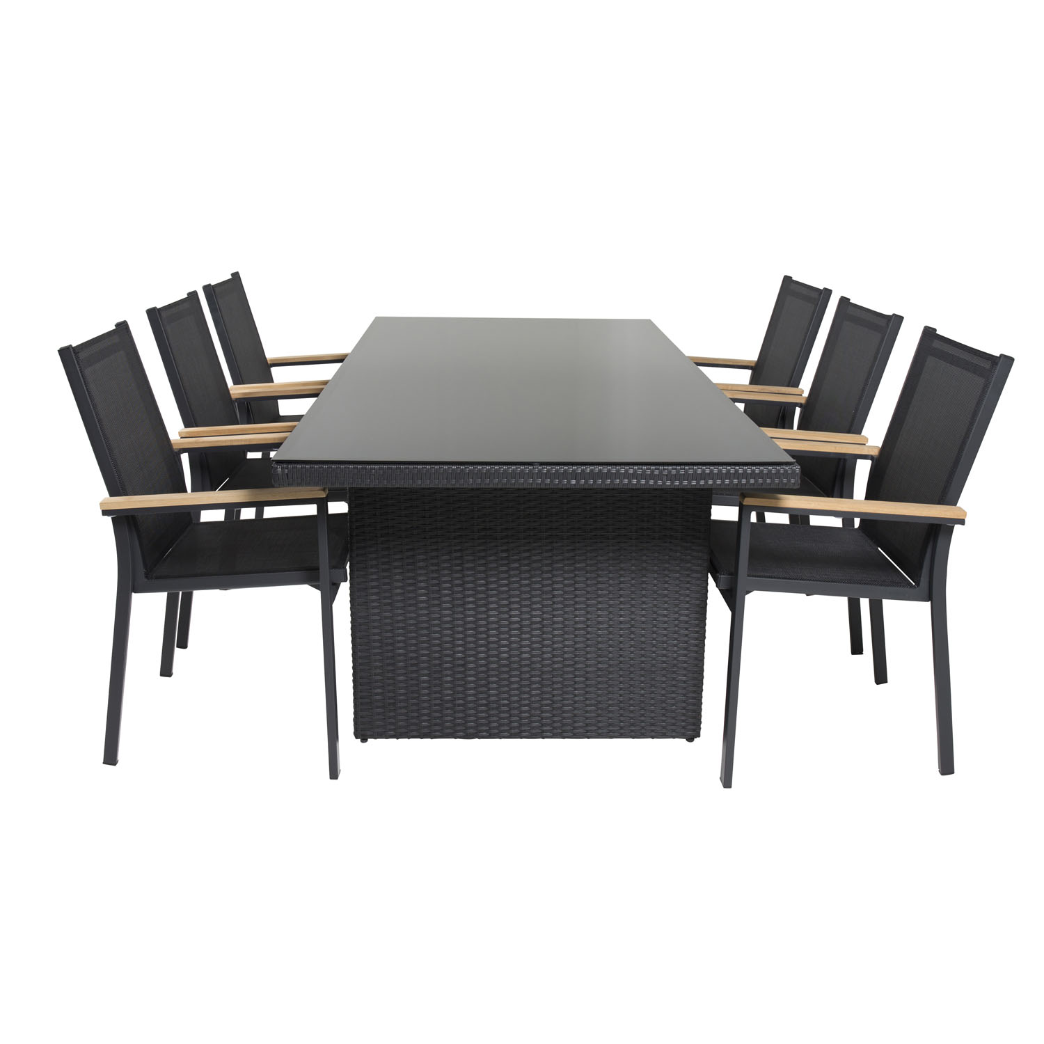 Venture Design Venture Design Havesæt, M. Padova Bord (200X100) Og 6 Texas Stole, M. Armlæn - Glas/Teak/Rattan Havemøbler