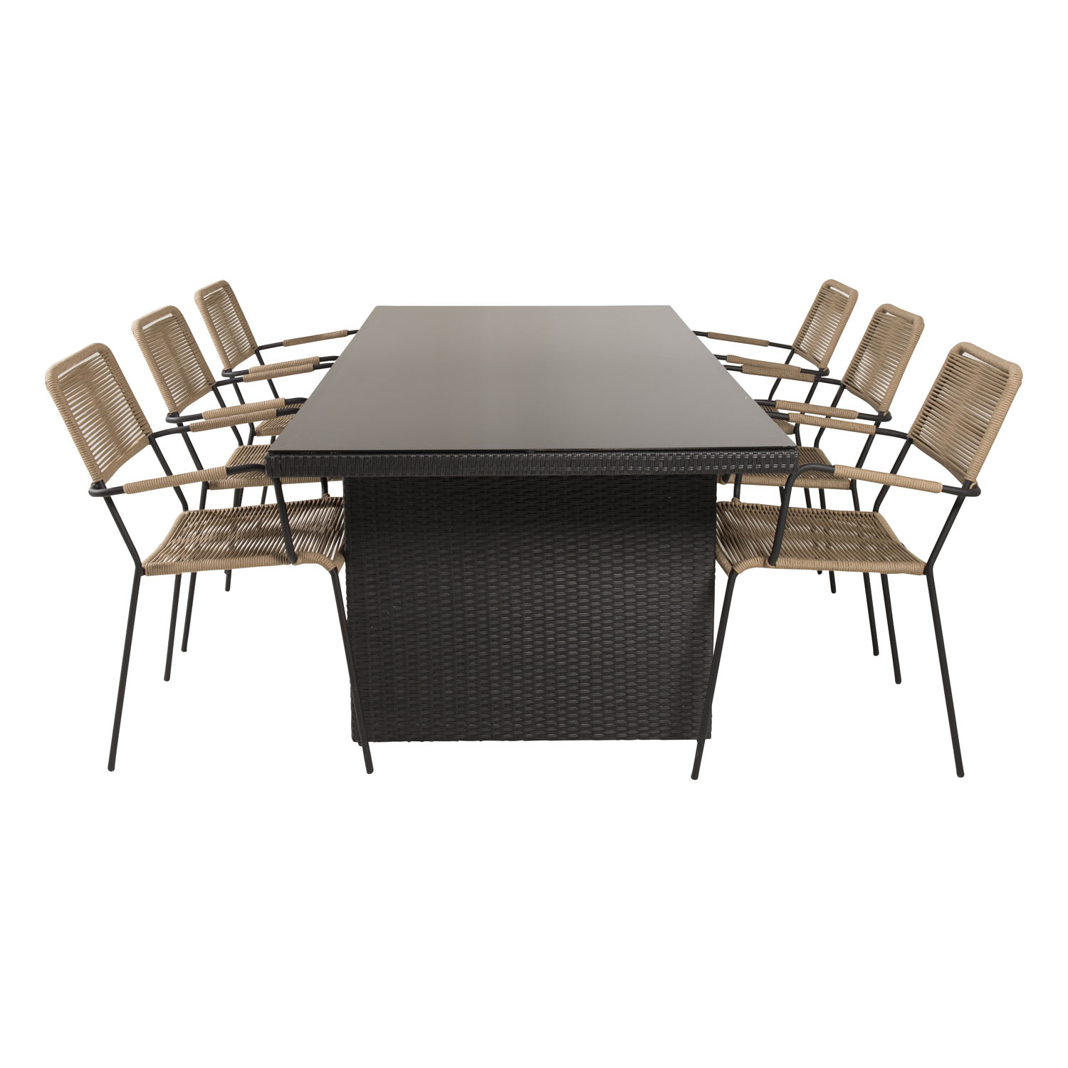 Venture Design Havesæt, M. Padova Bord (200X100) Og 6 Lindos Stole, M. Armlæn - Glas/Rattan/Reb/Alu Terrasse & Have